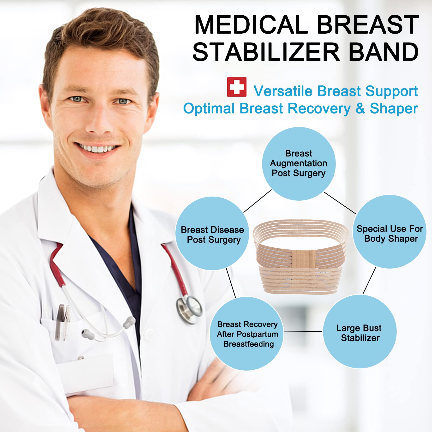 SCARBORO Post-Surgery Breast Support Band for Women – Implant Stabilizer & Compression Strap for Breast Augmentation, Reduction & Large Breasts – Medical Chest Support for Exercise & Recovery