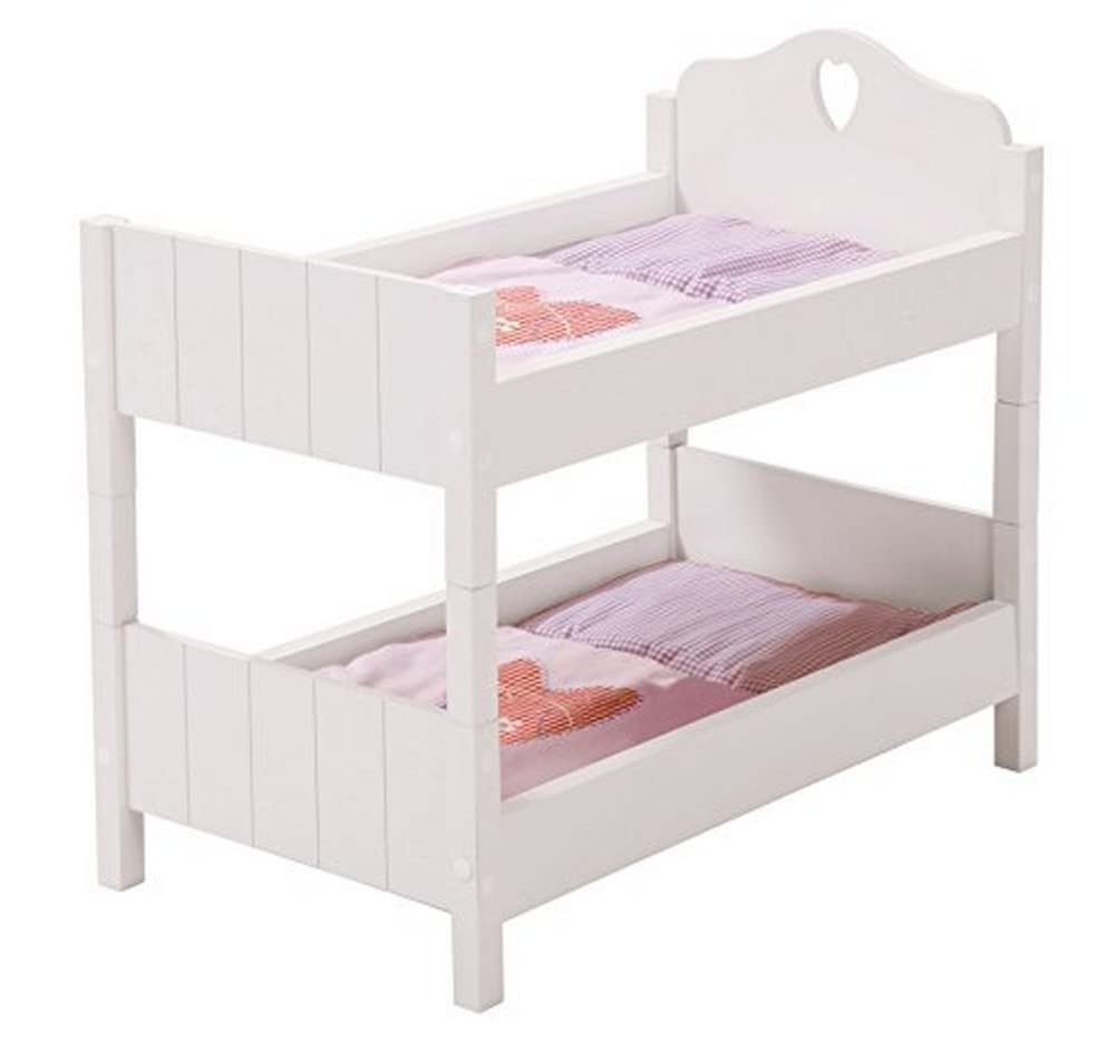 White Wooden Twin Doll Bed by Fienchen - Convertible into 2 Separate Beds - Includes 2 Blankets & 2 Pillows - Perfect for Dollhouses & Pretend Play - Ages 3+