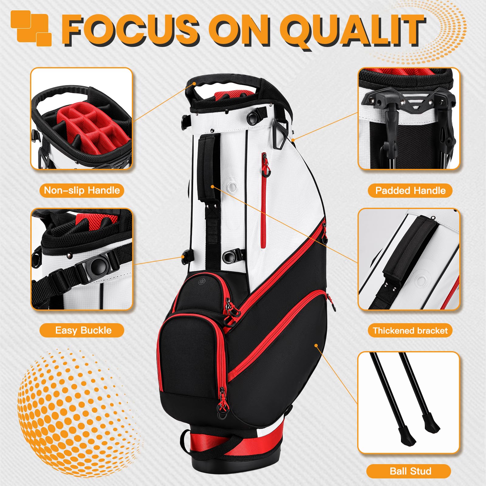 **Lightweight Golf Stand Bag for Men - 14-Way Divider, 7 Zippered Pockets, Dual Strap & Rain Cover - Perfect for Walking the Course or Range Practice**