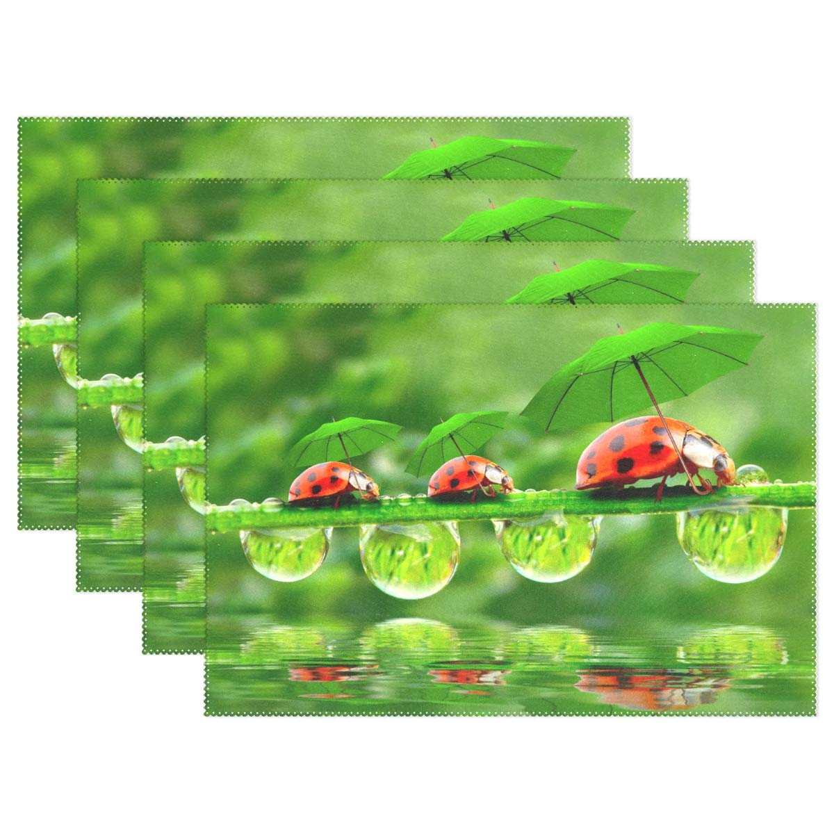 WOOR Ladybug Placemats Set of 4 - Heat Resistant Washable Table Mats for Dining & Kitchen Decor | Perfect for Family Meals, Parties & Picnics