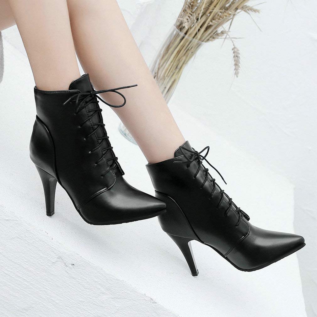 Caradise Women's Vintage Lace Up Pointed Toe Ankle Boots - Stiletto High Heel Booties for Women | Perfect for Office, Party & Night Out