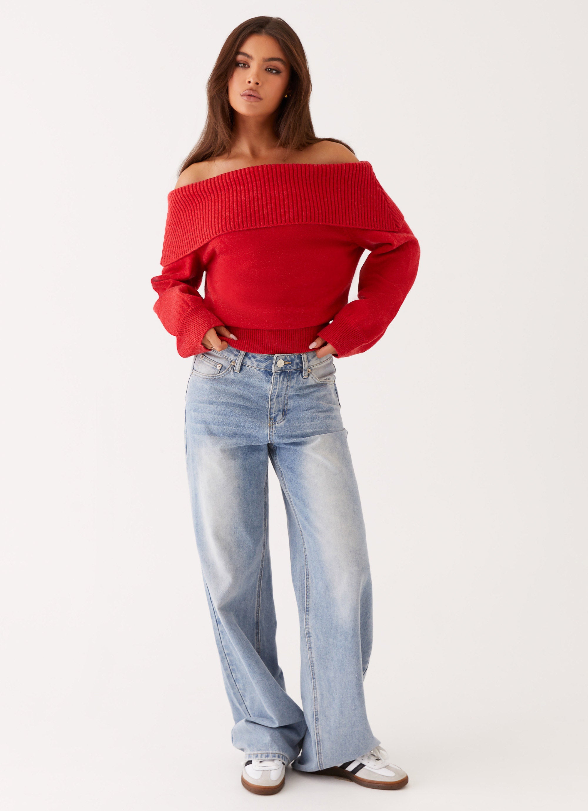 Bardot Women's Knit Long Sleeve T-Shirt - Soft Stretch Casual Top in Cherry Red | Perfect for Fall Layering, Office Wear & Date Nights