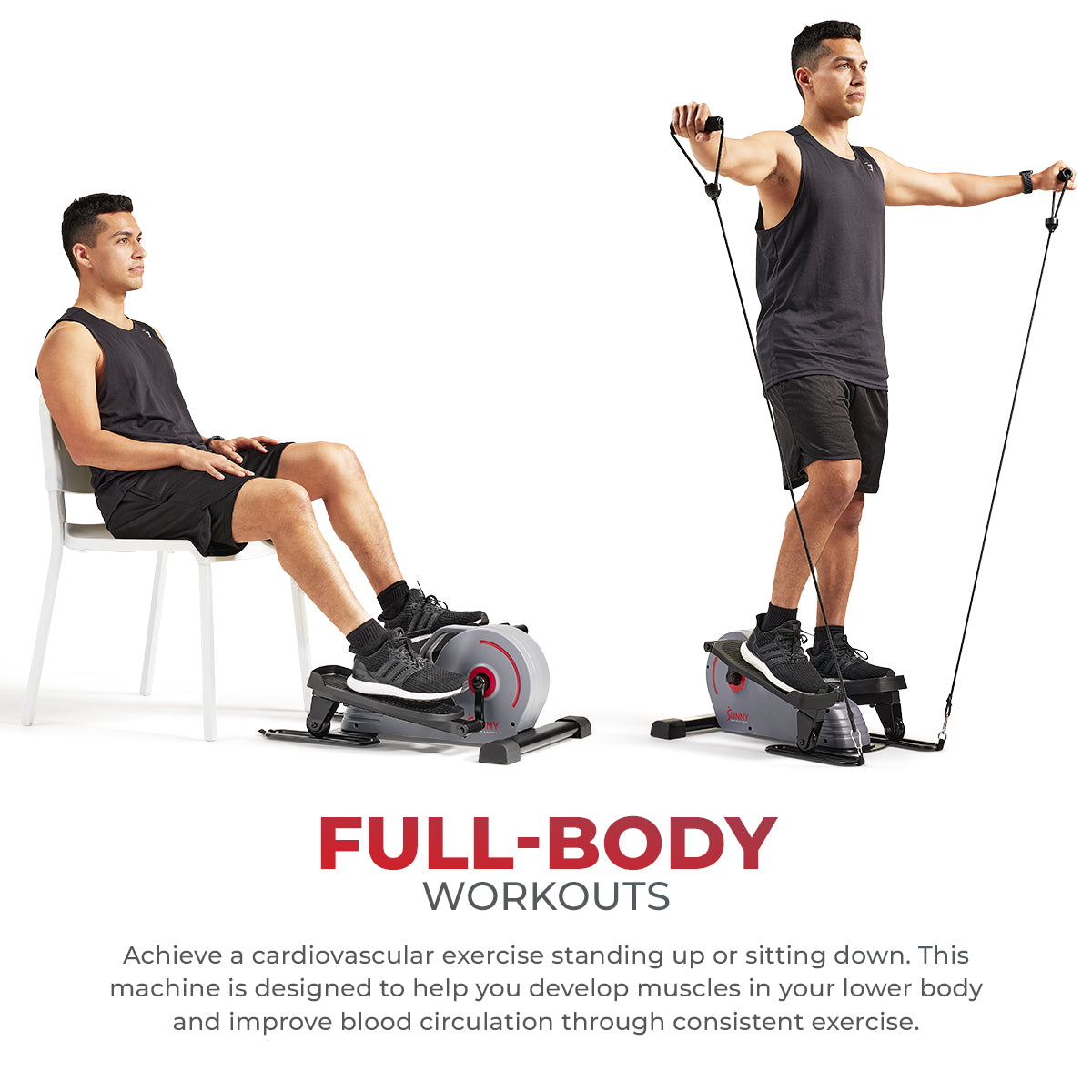 Portable Stand Up Elliptical Machine with Adjustable Resistance Bands - Full Body Workout Equipment for Home & Office Fitness Training