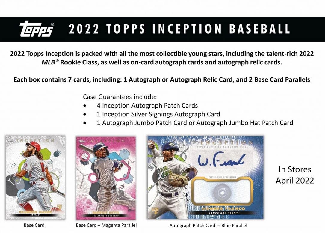 2022 Topps Inception Baseball Hobby Box - 1 Pack with 7 Cards Including 1 Autograph or Auto/Relic Card | MLB Trading Cards Collection for Collectors & Fans | Perfect for Sports Memorabilia Displays & Investment