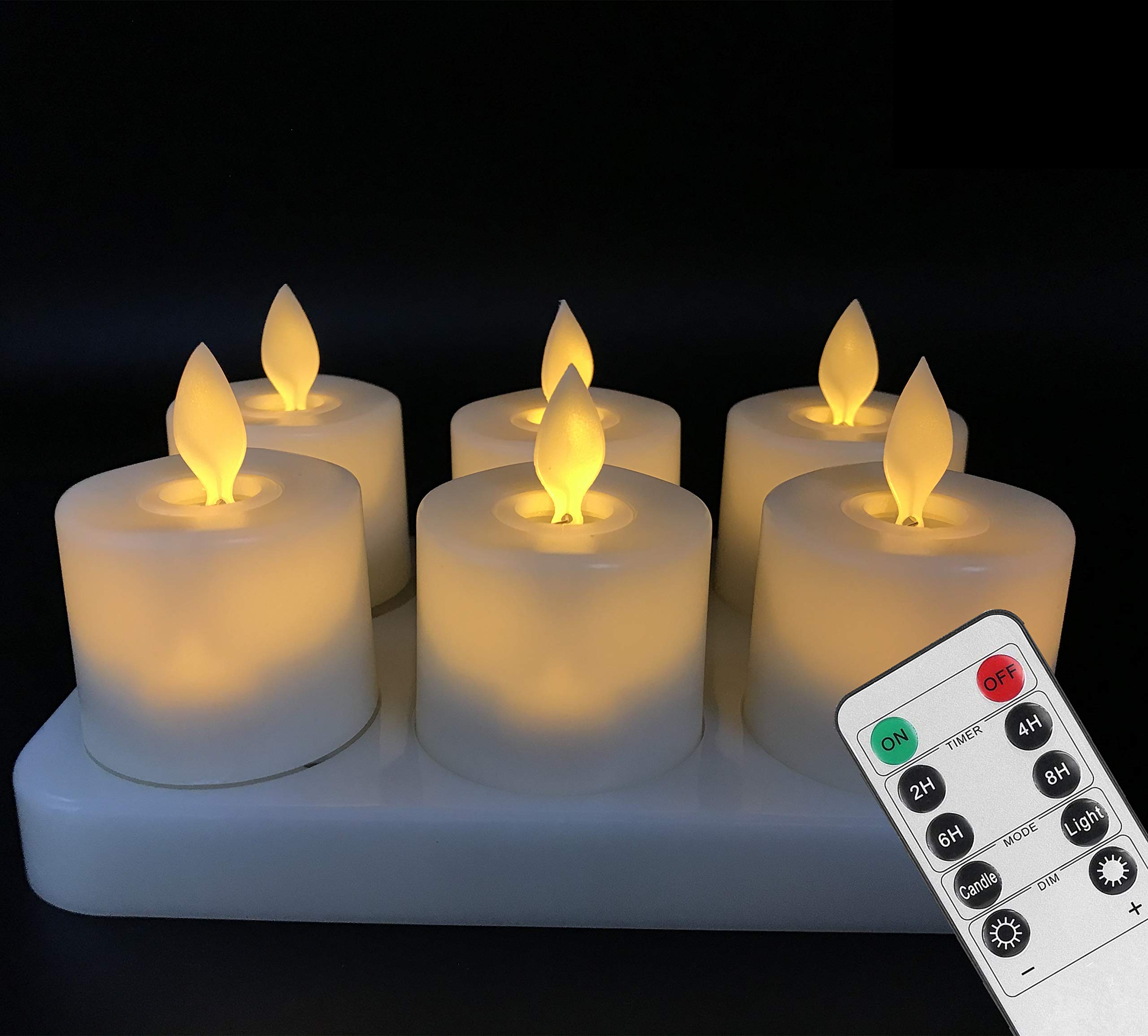 Rechargeable Flameless LED Candles with Realistic Flickering Wick - 6-Pack Remote Control Battery Operated Tealights with Timer & Charging Base - Perfect for Home Decor, Weddings, Parties, Romantic Dinners & Holiday Centerpieces