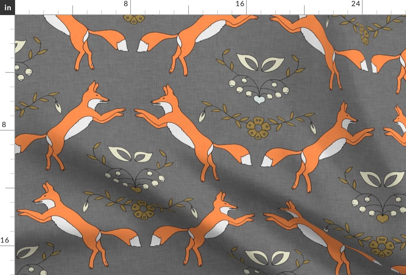 Fox Orange Gray Floral Animal Print Minky Fabric - Soft Plush Fat Quarter for Baby Blankets, Quilt Backing & DIY Plush Toys - Perfect for Sewing, Crafting & Nursery Decor