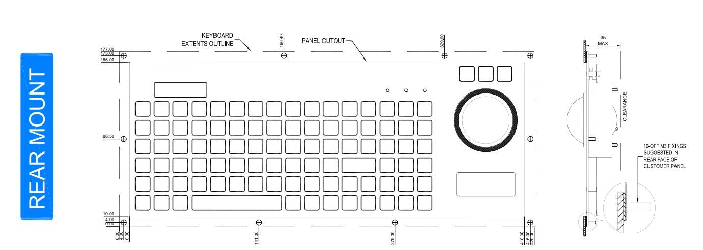 CKS 96T Series Bezel Mount with Integrated Trackball - Durable Panel Mount for Industrial Control & Kiosk Applications | Perfect for POS Systems, Gaming Consoles & Automation Panels