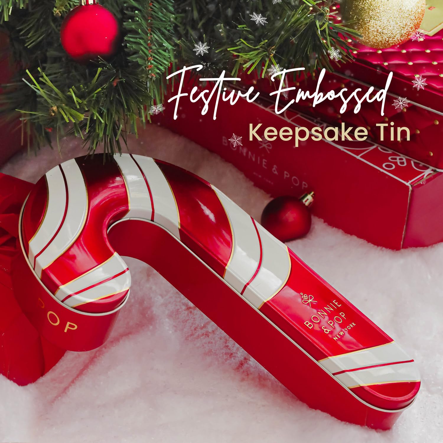 BONNIE AND POP - Luxury Christmas Gift Basket with Gourmet Chocolate Truffles & Candy Canes | Holiday Chocolate Candy Variety Pack | Perfect Stocking Stuffer, Office Gift & Festive Present for Family & Friends