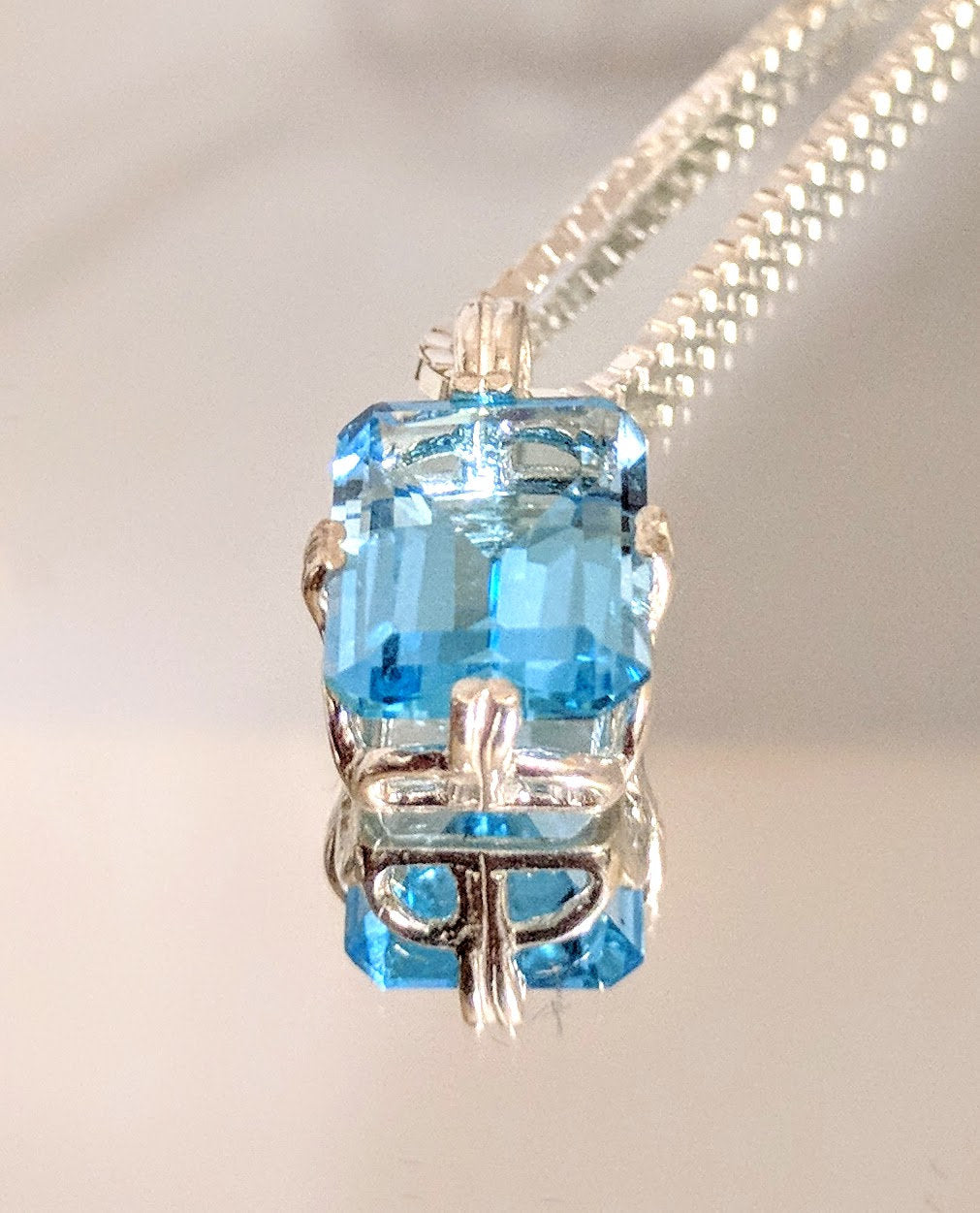 10x8mm Emerald Cut Natural Swiss Blue Topaz Pendant with Chain - Solid Sterling Silver or 14K White/Yellow Gold - VVS Clarity - Valentine's Day Gift for Her - Perfect for Anniversary, Birthday & Special Occasions