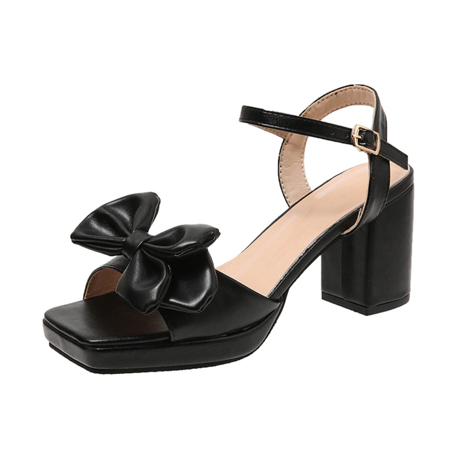 Women's Chunky Heel Fish Mouth Sandals - Black High Heel Walking Slippers for Ladies | Comfortable Summer Beach Shoes, Outdoor Walking & Casual Wear