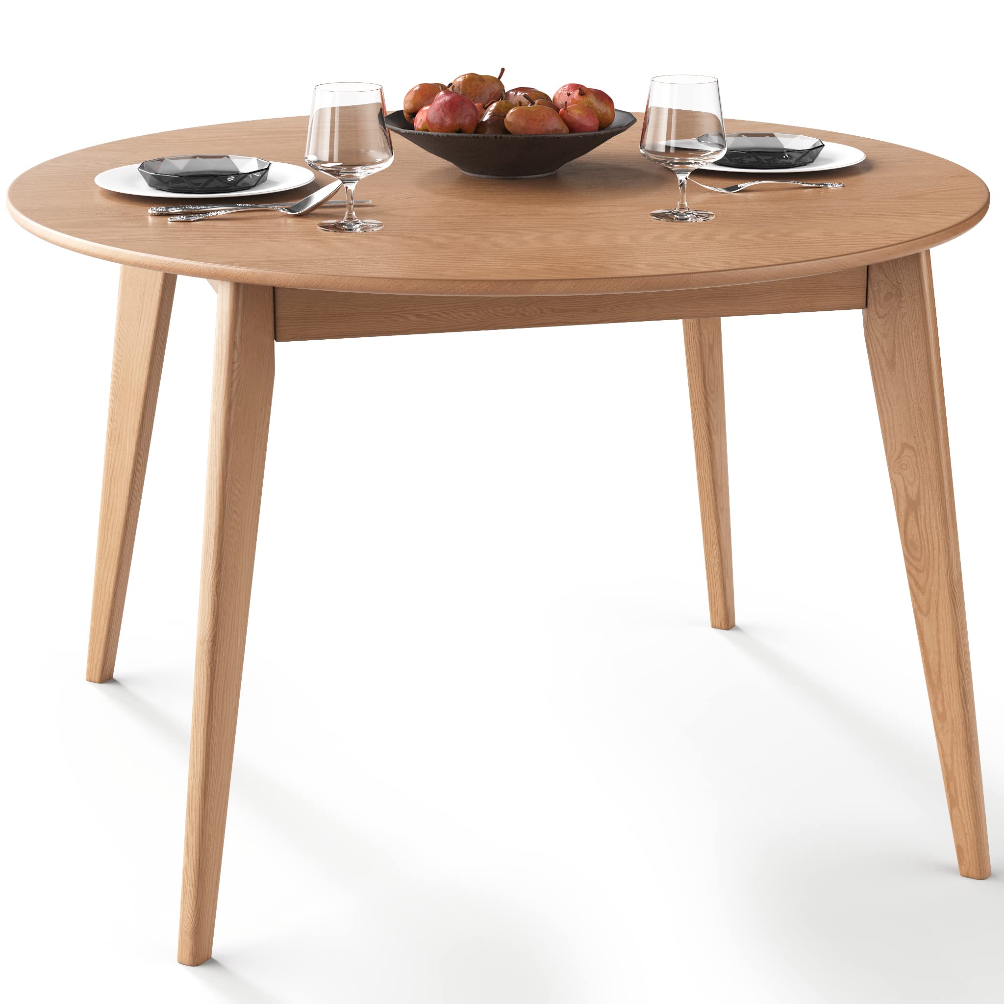 DAIVA CASA Orion 45 Inch Round Wooden Dining Table - Solid Birch Wood Circle Dinner Table for Kitchen & Dining Room - Scandinavian Mid Century Modern Furniture - Perfect for Small Spaces & Cozy Gatherings