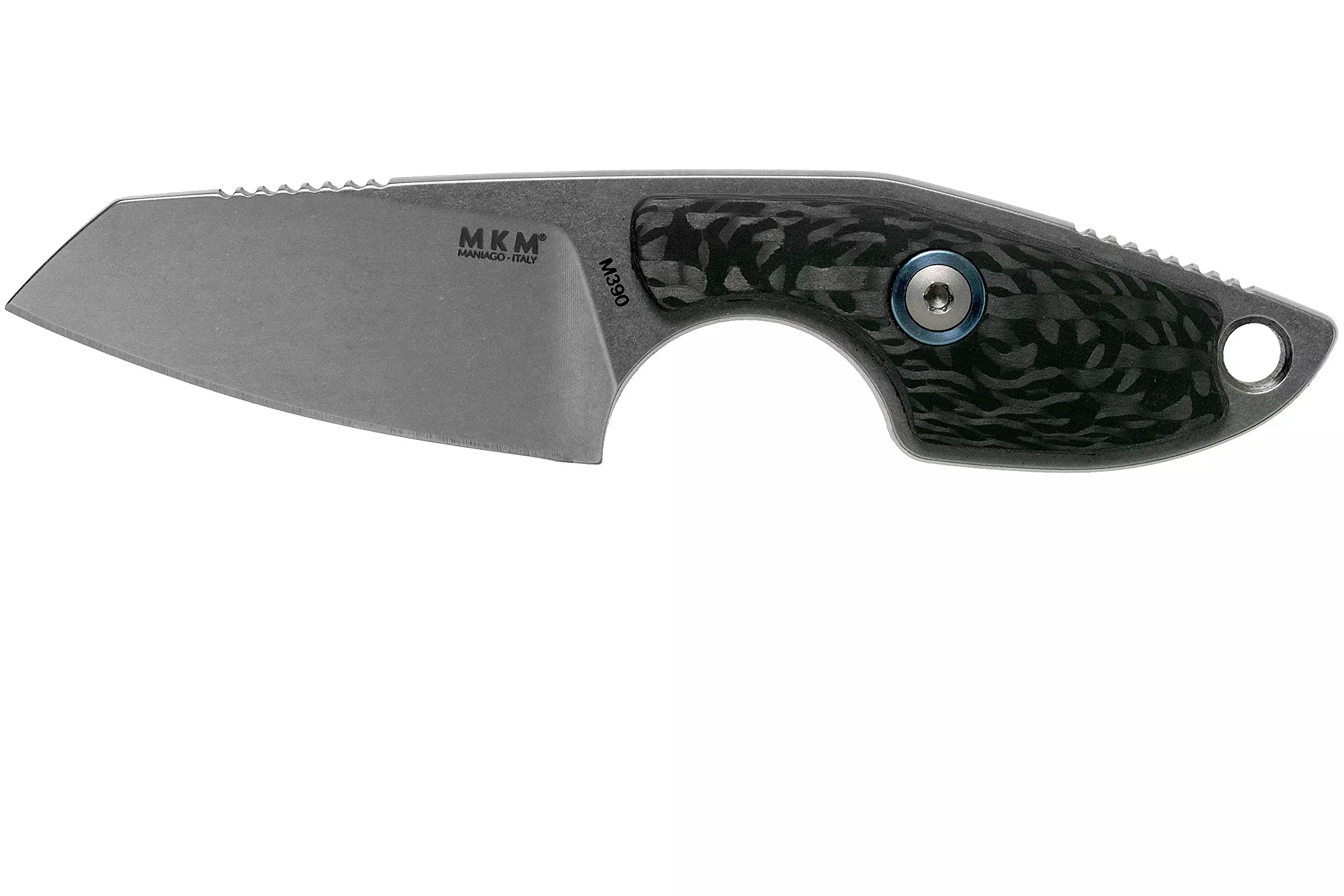 MIKRO 2 Sheepsfoot Fixed Blade Neck Knife - Premium EDC Tool with M390 Super Steel, Full Tang Design by Jesper Voxnaes | Carbon Fiber Handle | Made in Italy | Perfect for Outdoor Survival, Camping & Everyday Carry