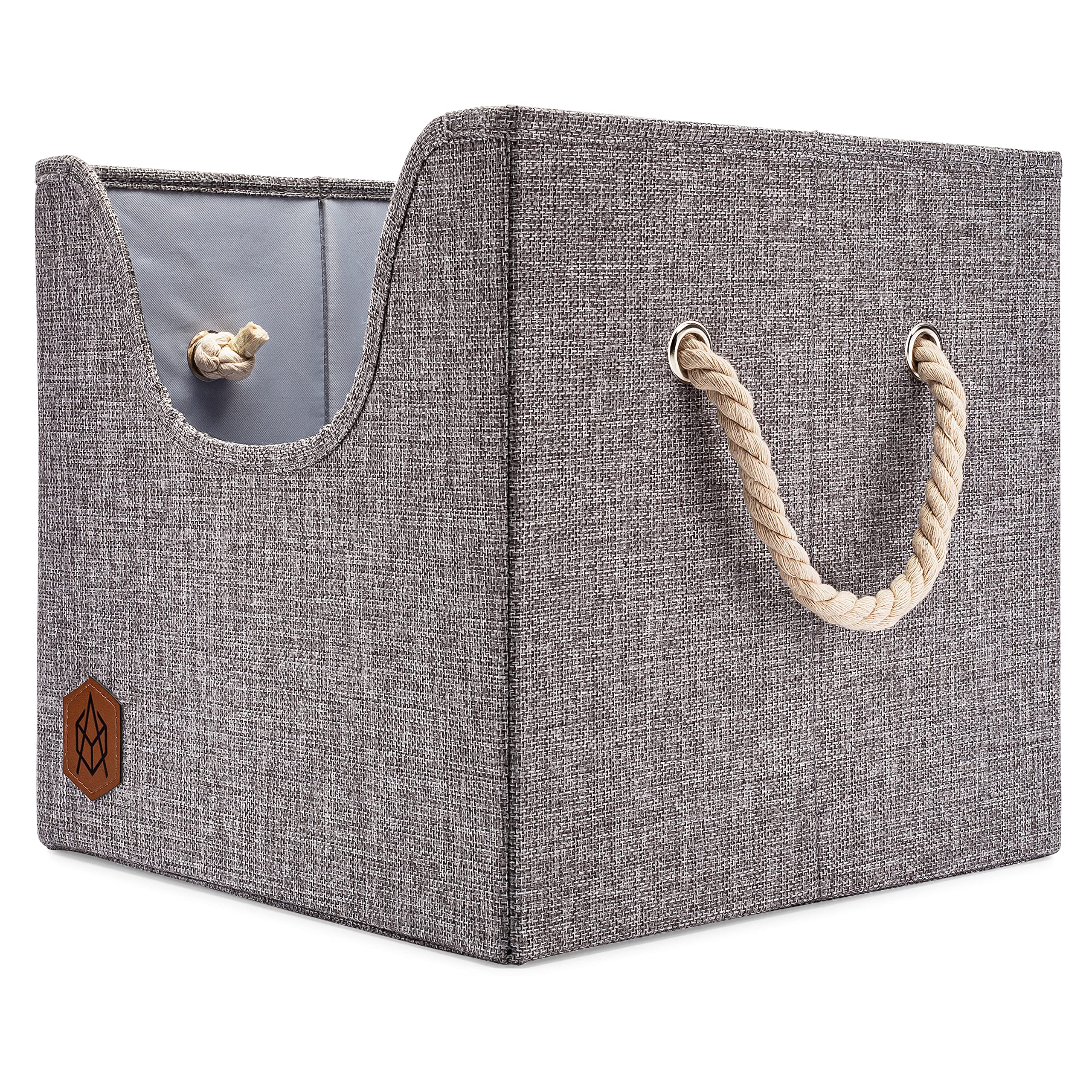 Durable Foldable Dog Toy Storage Box with Cutout Window & Cardboard Base - Puppy Toy Organizer Basket in Stylish Earth Tone (12x12x11.25 Inch) | Perfect for Living Room, Bedroom or Pet Play Area Organization