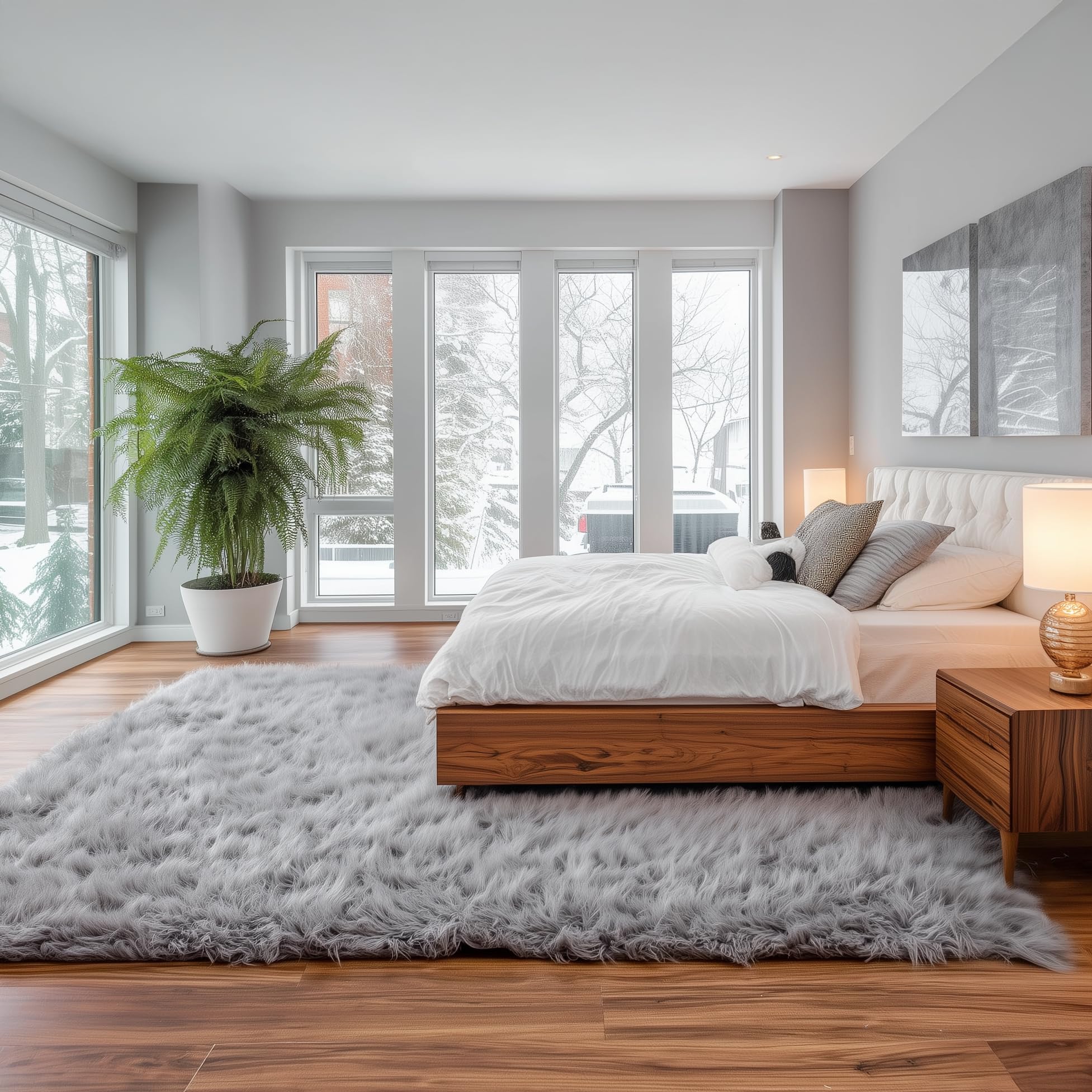 Premium Ultra Soft Fluffy Faux Sheepskin Area Rug - 8x10 Feet Gray Shaggy Rug for Bedroom, Living Room, Nursery & Home Decor - Cozy Floor Carpet for Winter Warmth & Stylish Interior Design