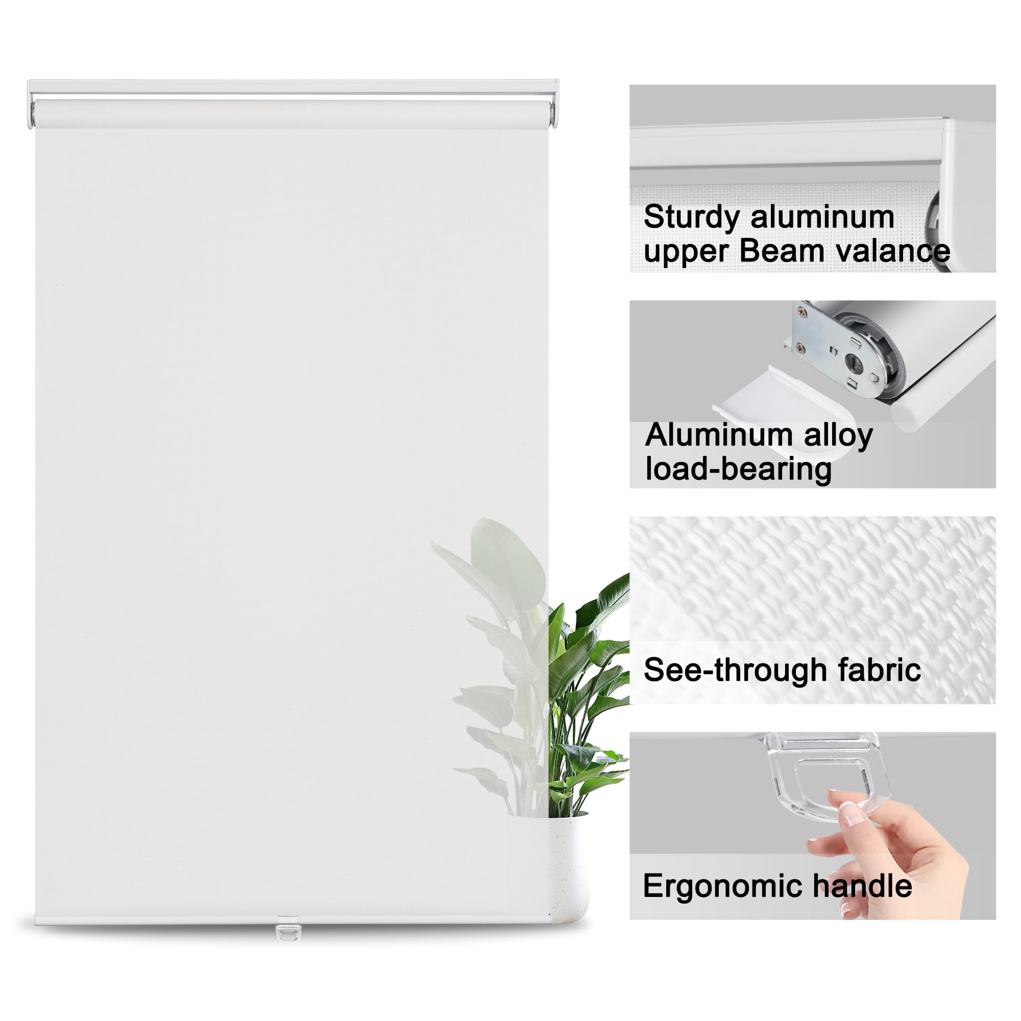 Cordless Roller Shades 5% Openness - UV Protection, Easy Install for Home & Office