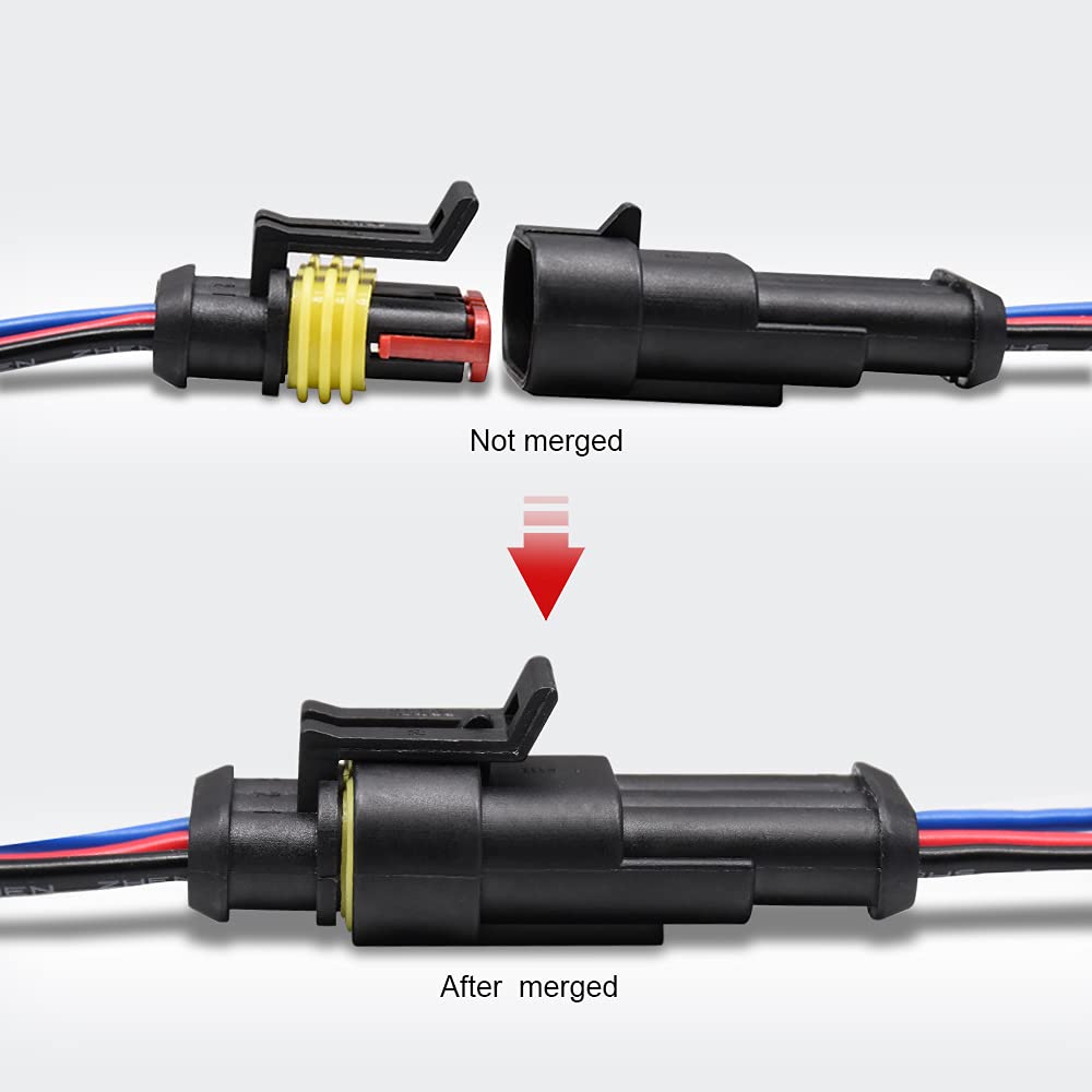 3 Pin Waterproof Electrical Connector Kit (6 Pack) - 18 AWG Automotive Wire Connectors for Motorcycle, Car, Boat - Secure Plug-in Connection for Harsh Weather & Marine Environments