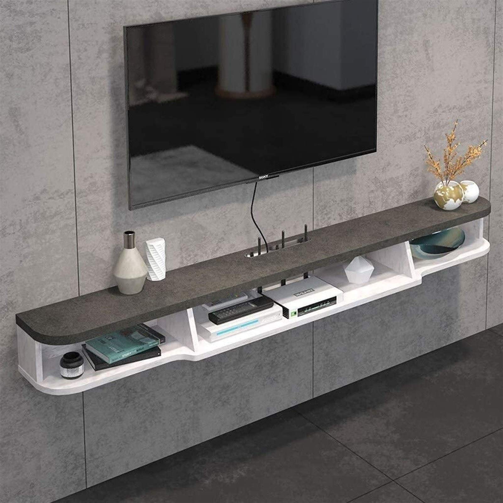 Modern Wall Mounted TV Stand - Floating TV Cabinet & Media Console for Living Room, Bedroom - Space Saving Entertainment Center (Color: Black/White) - Perfect for Home Theater & Small Spaces