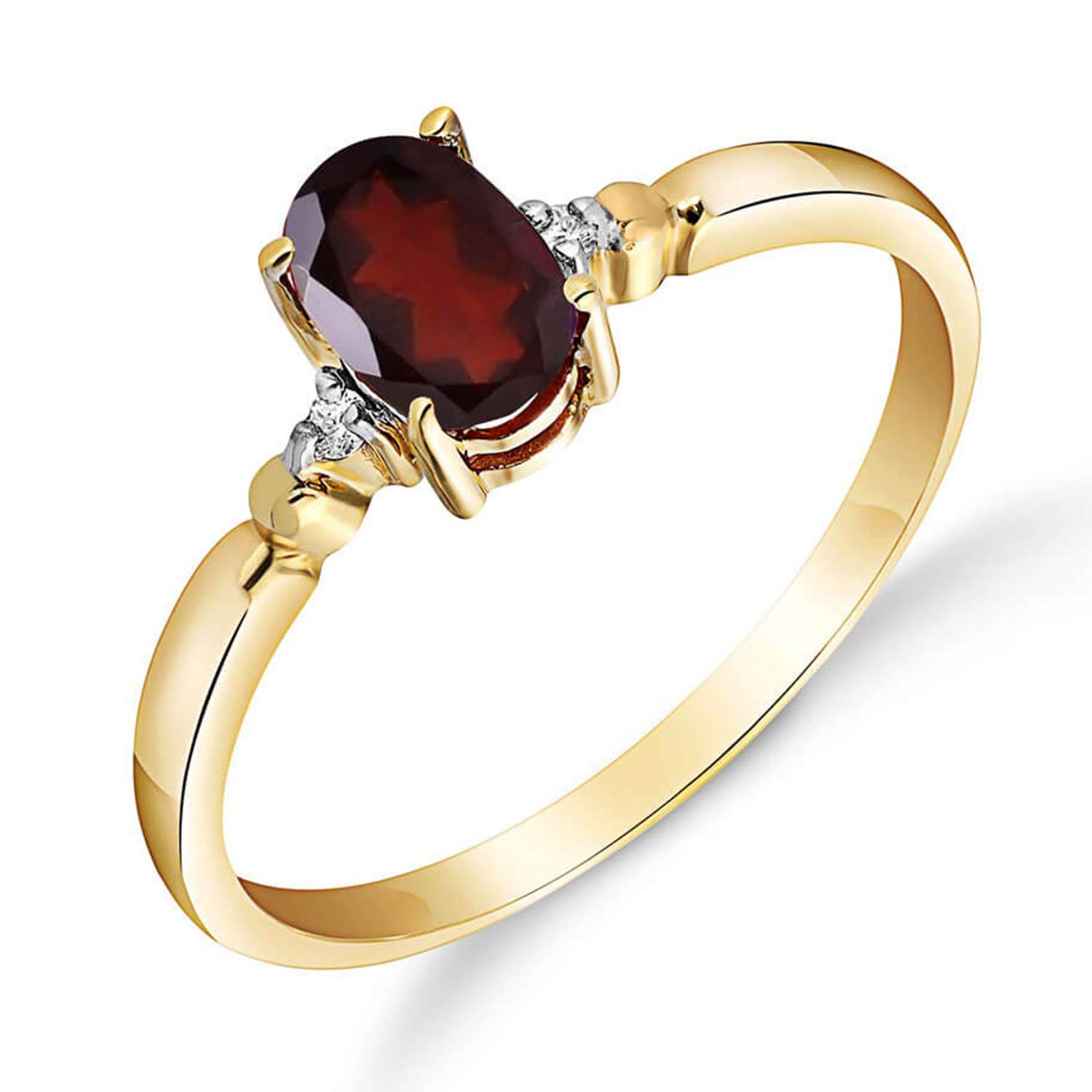 14K Solid Gold Ring with Natural Diamonds & Oval Garnet - Elegant Jewelry for Women, Perfect for Weddings, Anniversaries and Special Occasions