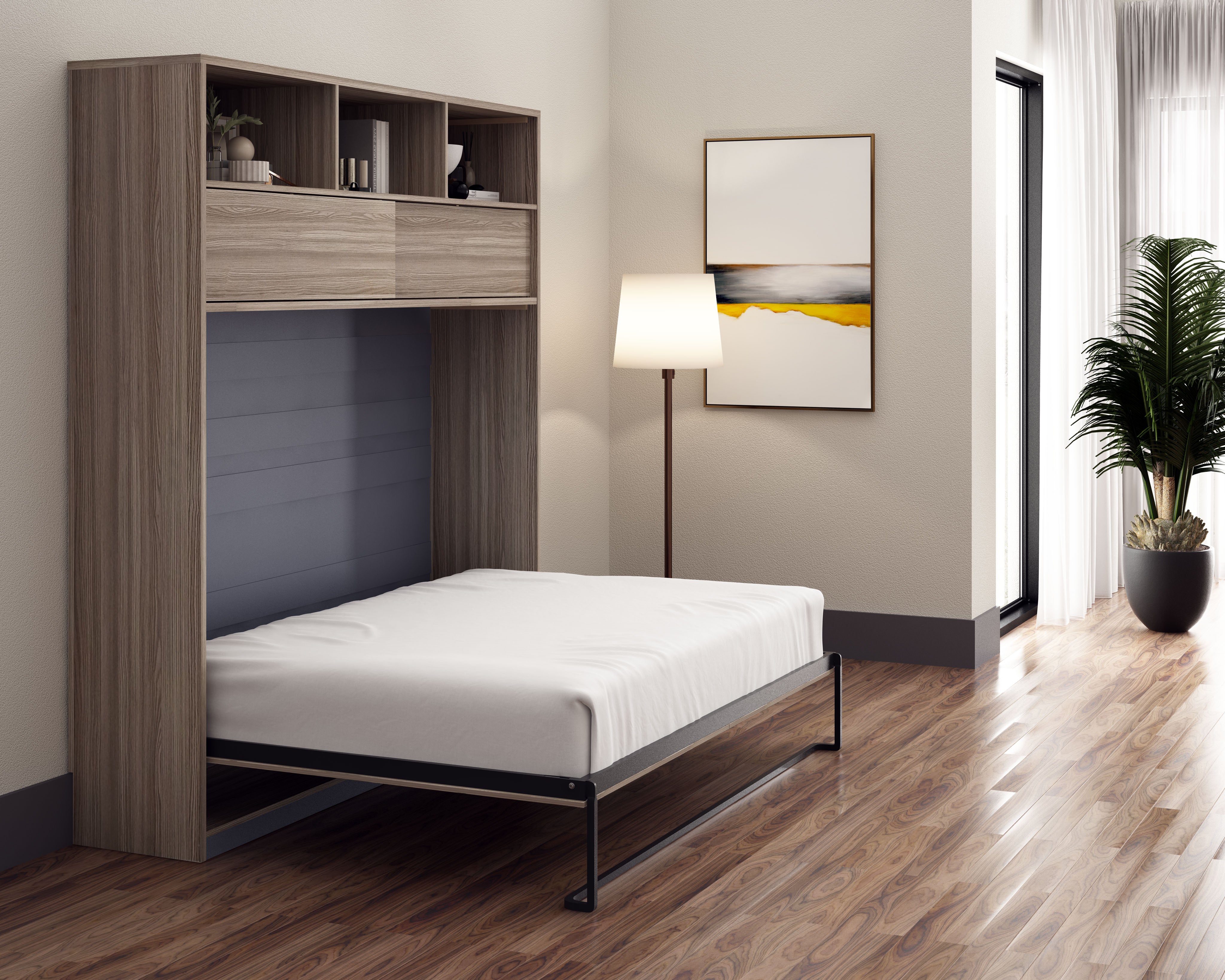 Space-Saving Double Full Size Murphy Wall Bed with Easy Fold-Down Mechanism - Perfect for Small Apartments, Guest Rooms & Home Offices