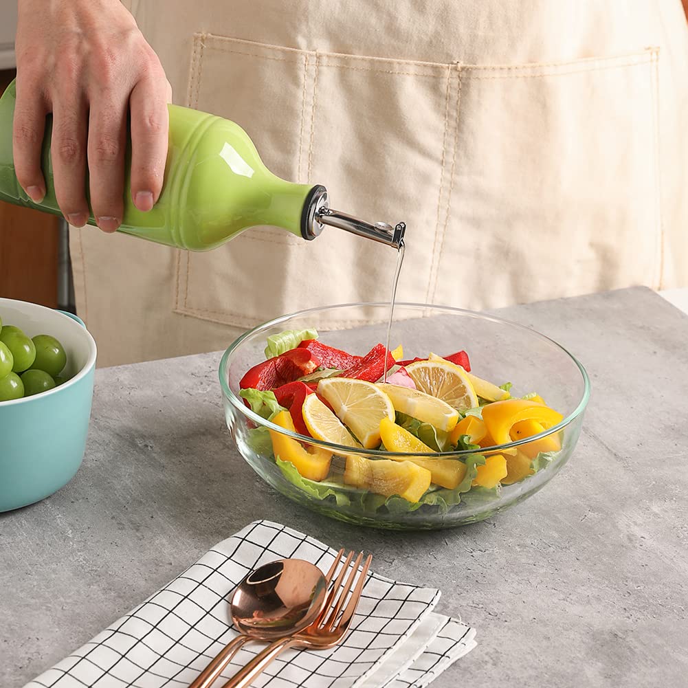 Premium Ceramic Olive Oil Dispenser Bottle - 15.5oz Opaque Oil Cruet Protects Against Oxidation - Ideal for Olive Oil, Vinegar, Coffee Syrups & Liquids - Gradient Yellow - Perfect for Kitchen, Dining Table & Gourmet Cooking