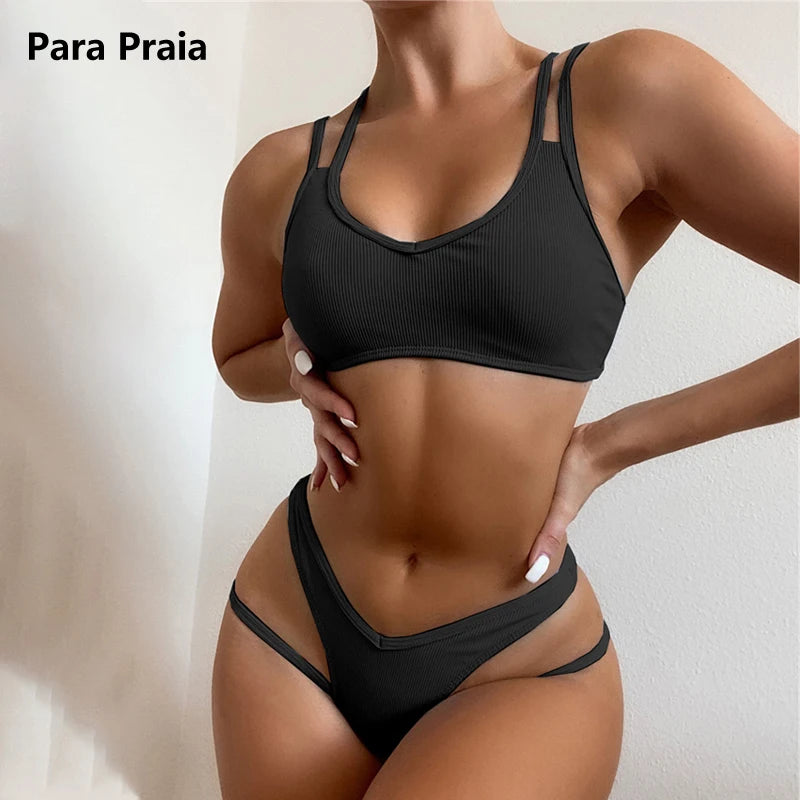 Sexy Black Bandeau Swimsuit for Women - Cut Out Hollow Out Bikini Set, Brazilian Bathing Suit | Perfect for Beach Vacations, Pool Parties & Summer Getaways