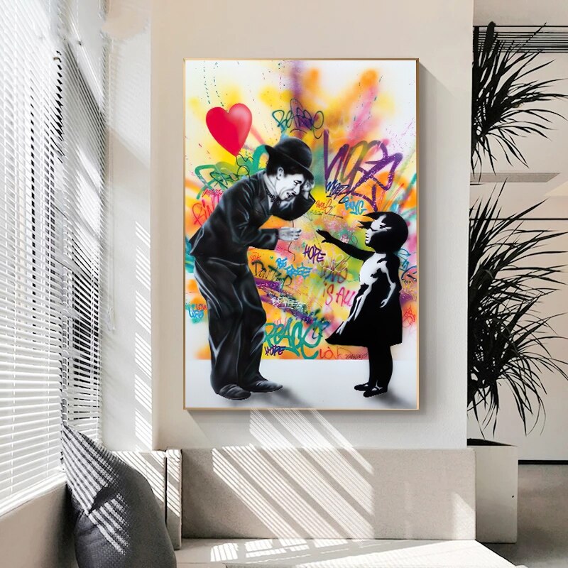 Banksy Love Heart Girl Graffiti Art Print - Street Art Canvas Wall Decor for Living Room, Bedroom & Office - Unique Urban Home Decor Gift