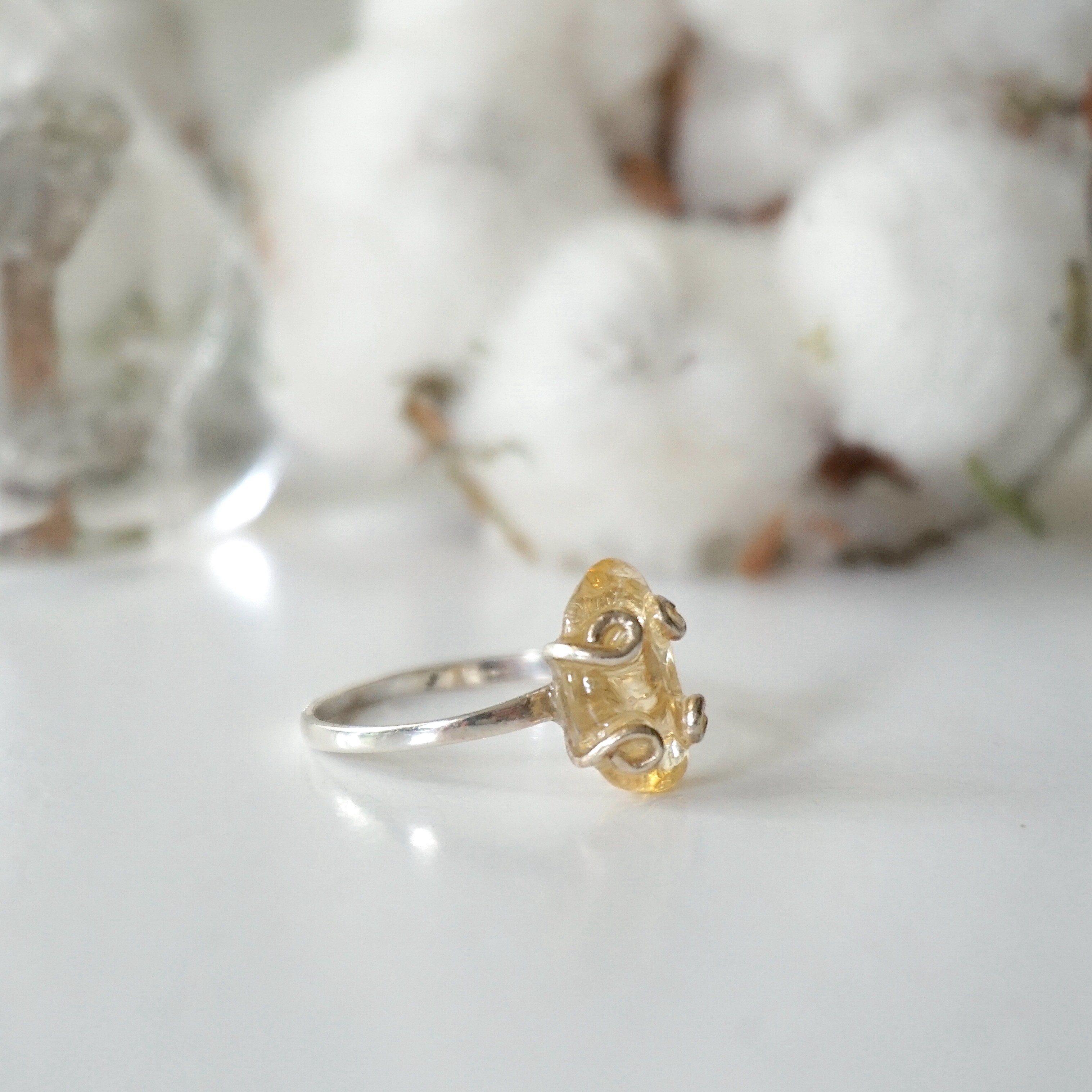 Natural Raw Citrine Ring for Women - Sterling Silver Adjustable Ring for Healing, Energy & Fashion - Perfect for Meditation, Yoga & Everyday Wear