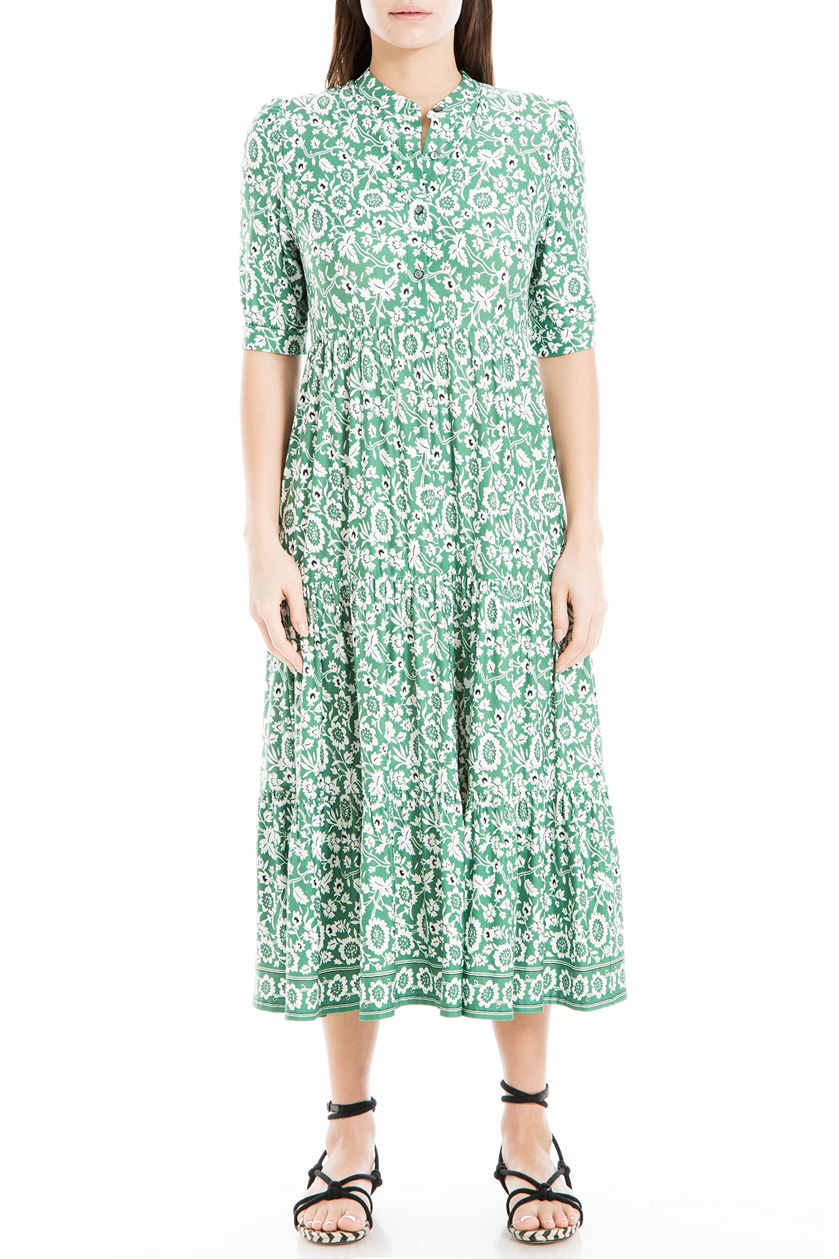 Max Studio Women's Jersey Elbow Cuffed Sleeve Midi Dress - Comfortable Stretchy Casual Dress for Work, Date Night & Summer Outings