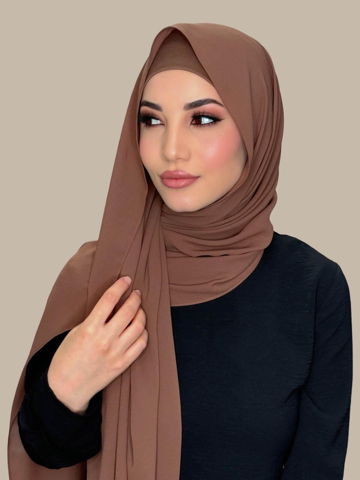 Elegant Cinnamon Chiffon Hijab Set - Soft & Breathable Scarf for Women - Perfect for Daily Wear, Prayer, and Special Occasions