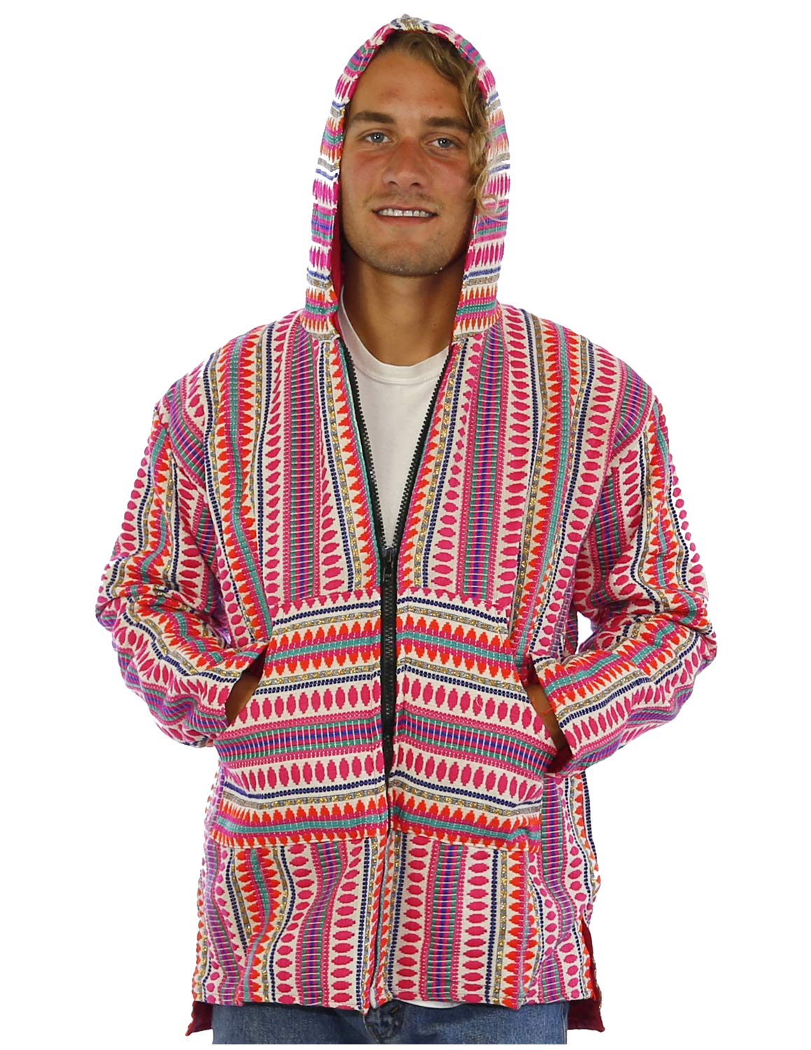 Sunshine Joy Jacquard Woven Zip Up Hoodie - Stylish Bubble Gum Pink Hooded Jacket for Women | Perfect for Casual Outings, Gym Wear & Street Fashion