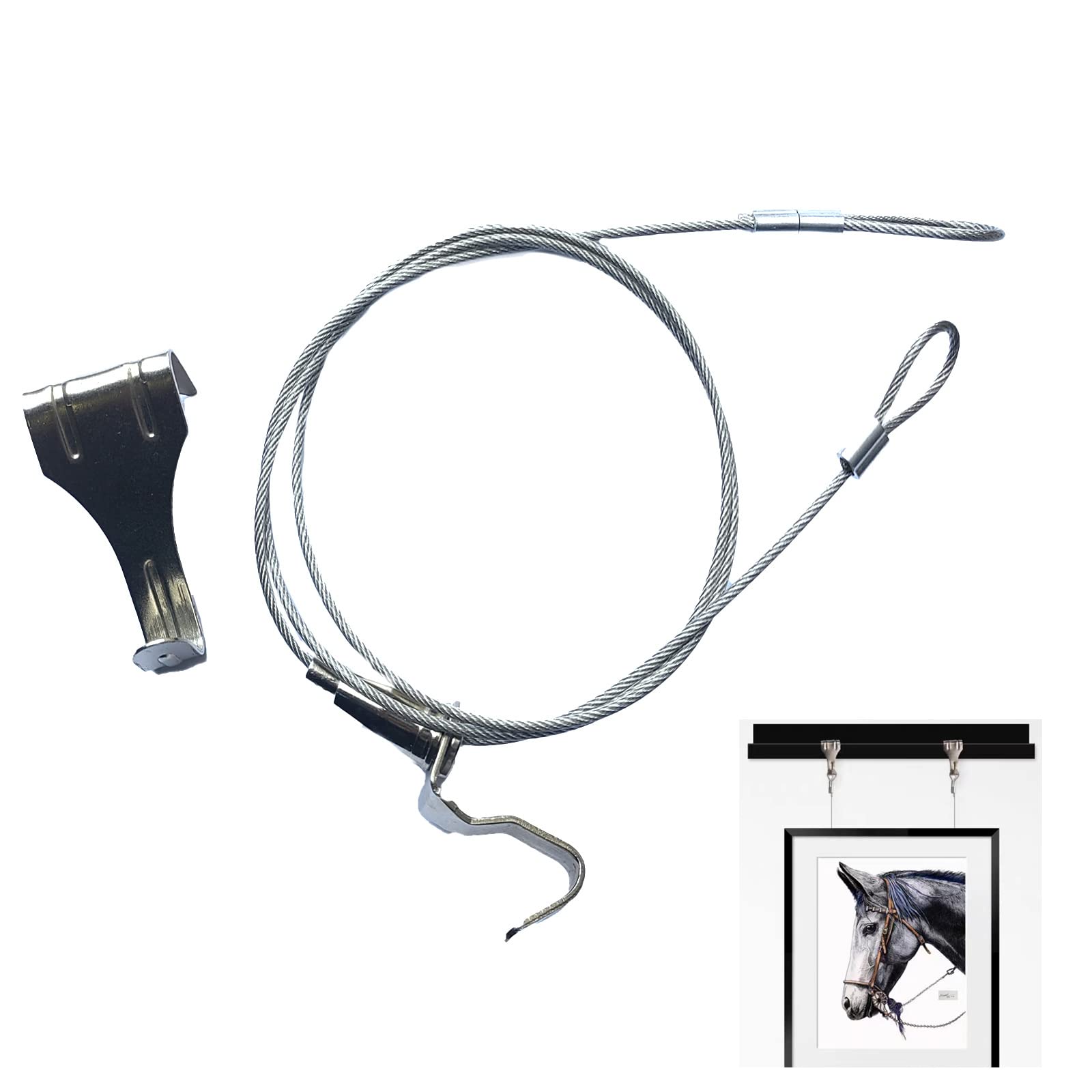 Picture Rail Hanging System with 10 Hooks - Heavy Duty 99lb (45kg) Capacity - Adjustable Wire Hooks for Artwork & Photos - Perfect for Home Galleries, Museums & Art Exhibitions