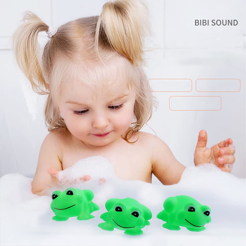 **4Pcs Rubber Green Frog Family Bath Toys - Squeaky Floating Ducks for Toddlers, Boys & Girls - Fun Bathtub & Shower Toys for Baby Playtime**
