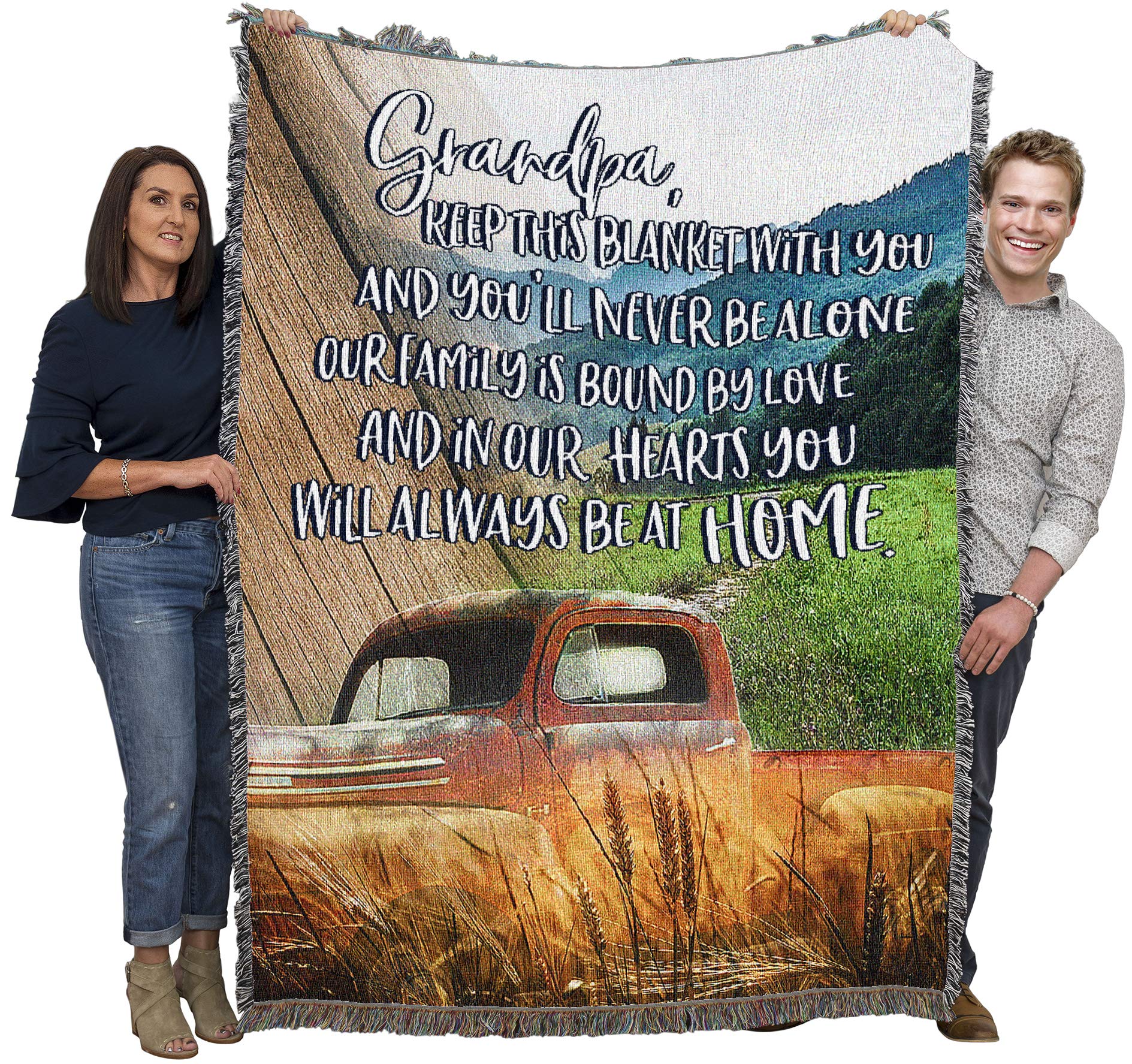 Grandpa Always in Our Hearts Cotton Woven Blanket - 72x54 Inch Handmade Throw - Made in USA - Perfect for Gifts, Memorials & Cozy Home Decor