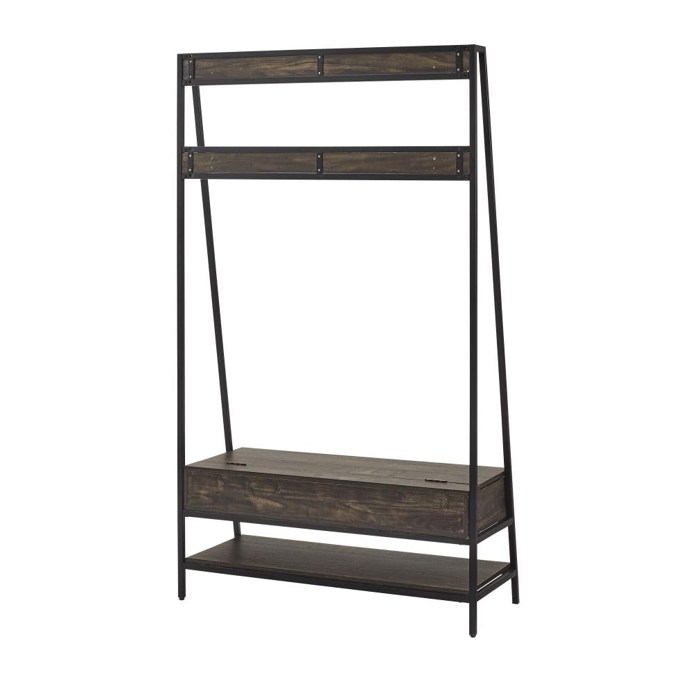 Crosley Jacobsen Hall Tree with Storage Bench, Shoe Shelf & Coat Hooks - Brown Ash Entryway Organizer for Coats, Shoes & Home Decor