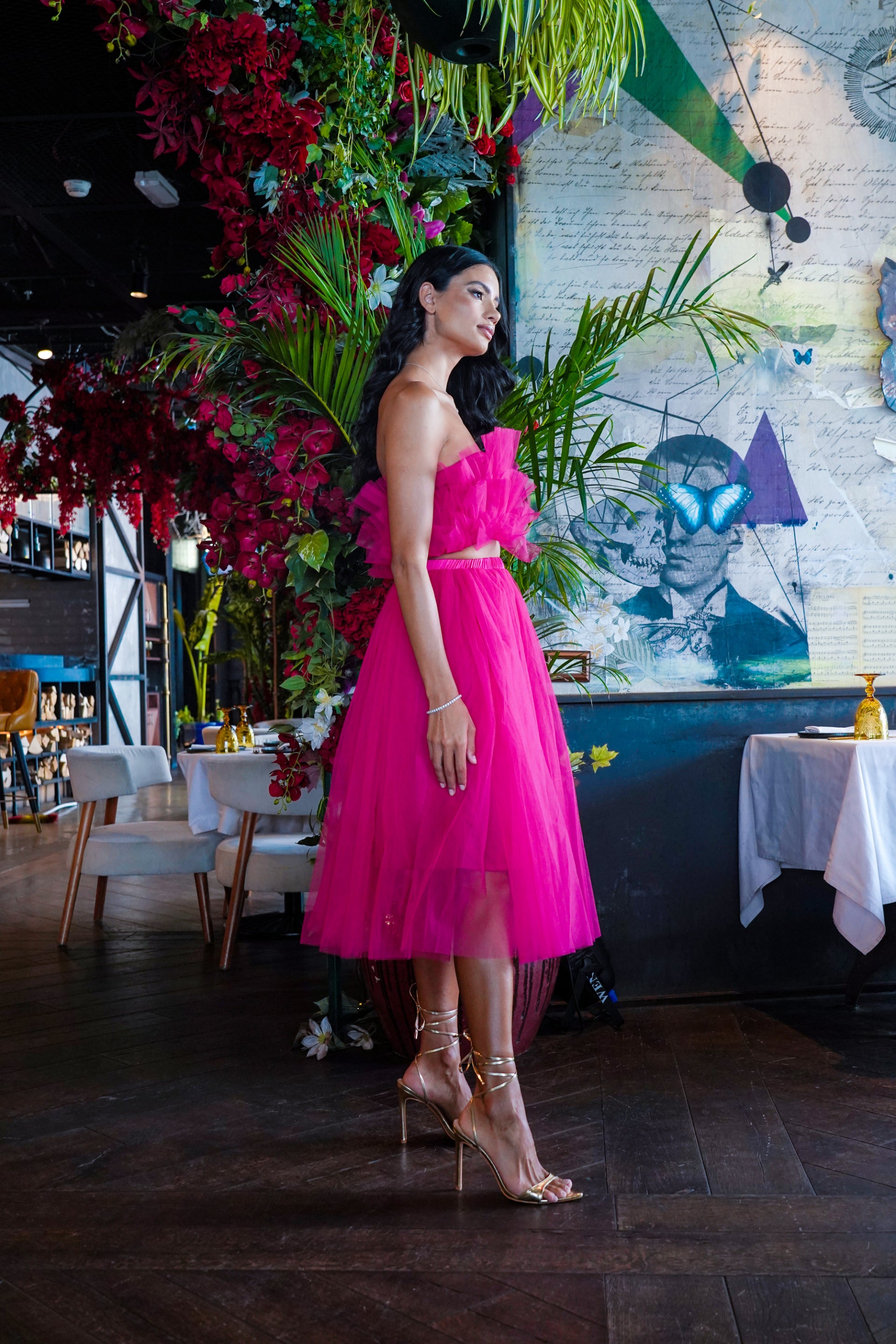 Nyra Women's Hot Pink Tulle Blouse - Elegant Party Top for Weddings, Prom & Special Occasions