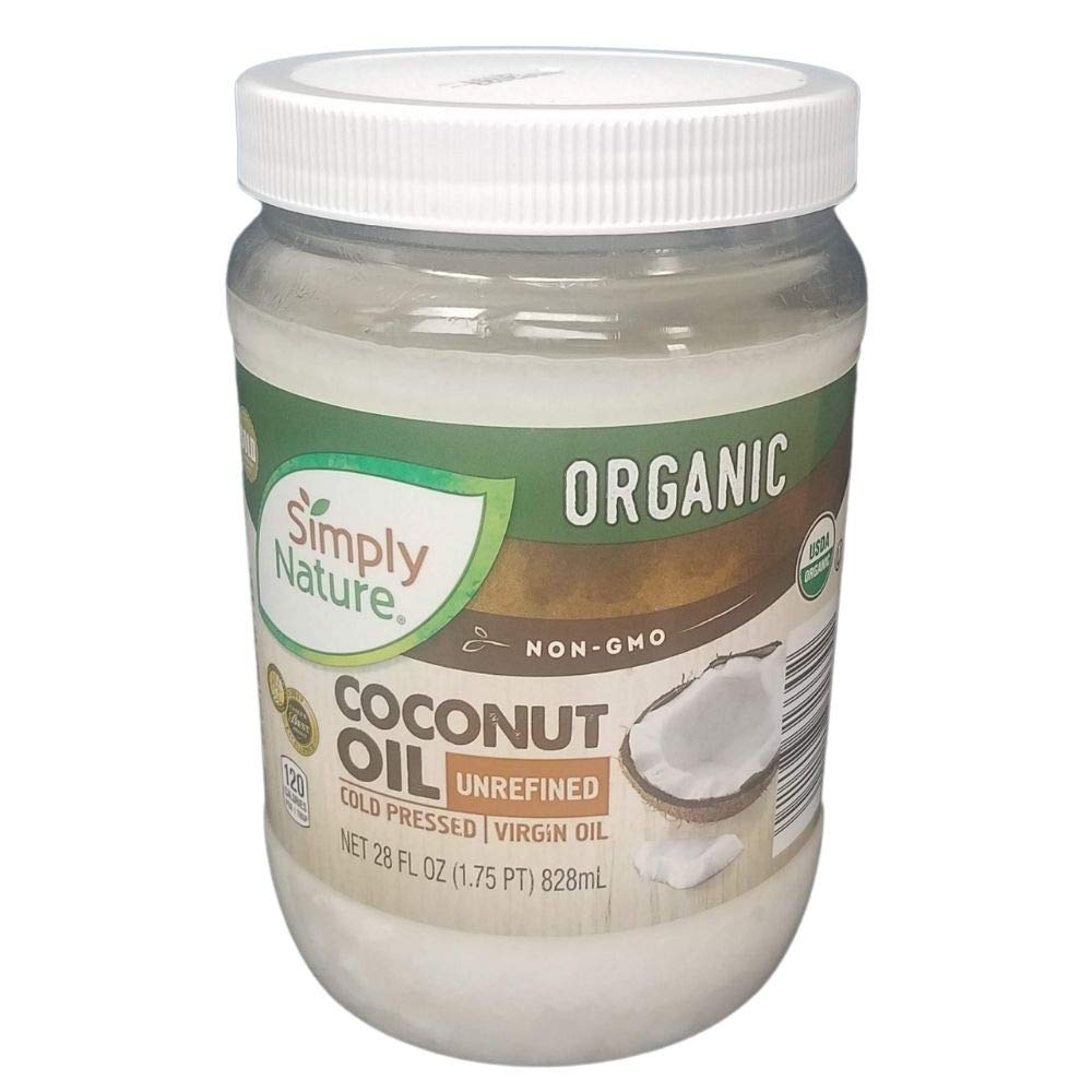 Simply Nature Organic Coconut Oil - Non-GMO, Unrefined, Cold Pressed Virgin Coconut Oil, 28 fl oz (828ml) - Perfect for Cooking, Baking, Skin & Hair Care, Oil Pulling & DIY Beauty Recipes