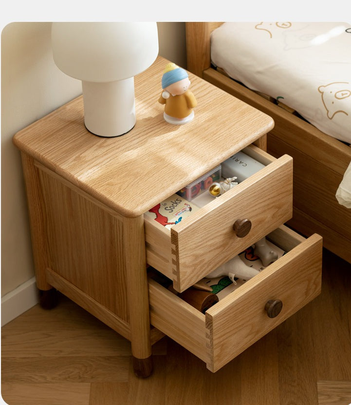 Solid Oak Wood Nightstand with Two Drawers - Bedside Table for Bedroom, Living Room, or Office Storage