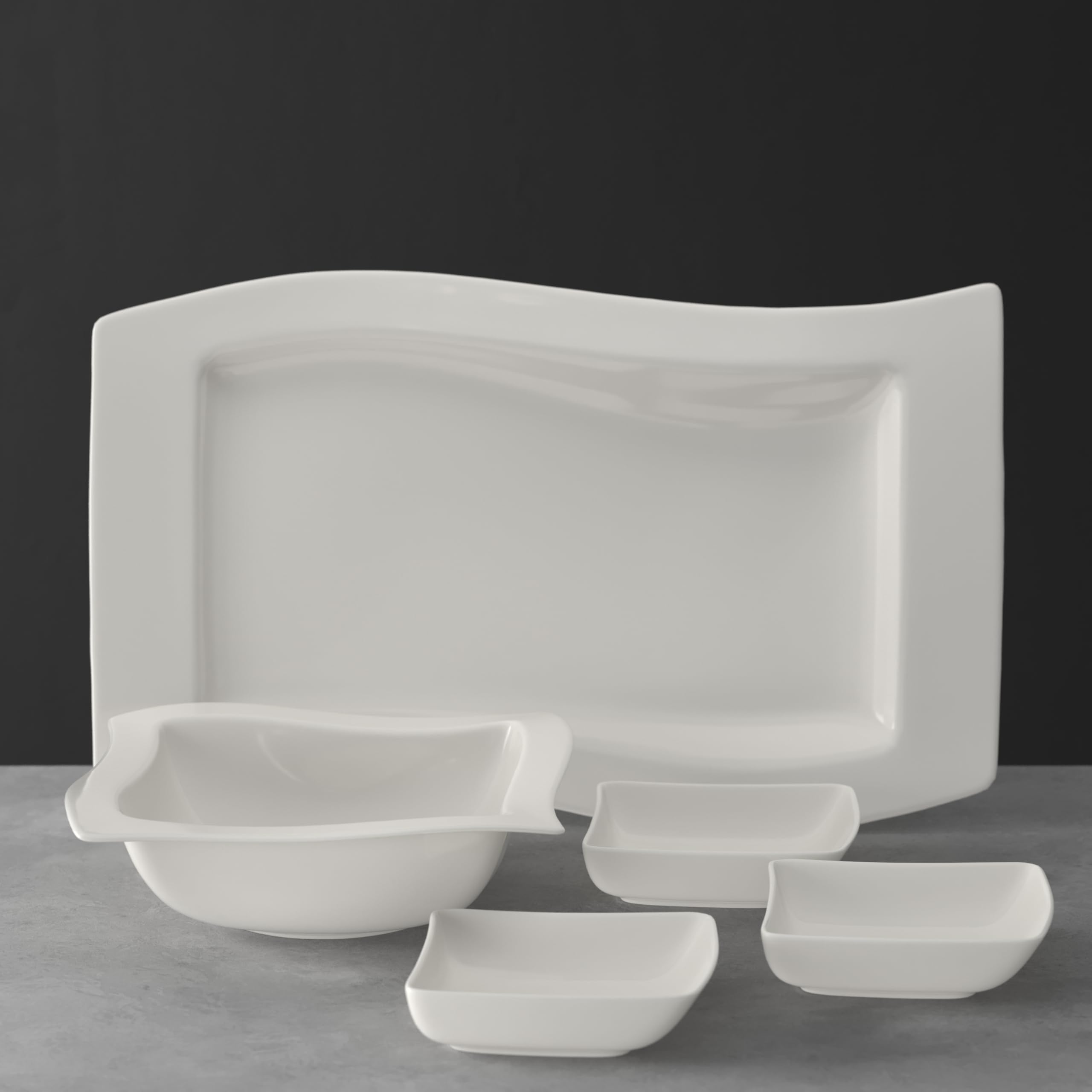 Villeroy & Boch New Wave 5-Piece White Serving Set - Elegant Dinnerware for Entertaining, Hosting & Special Occasions