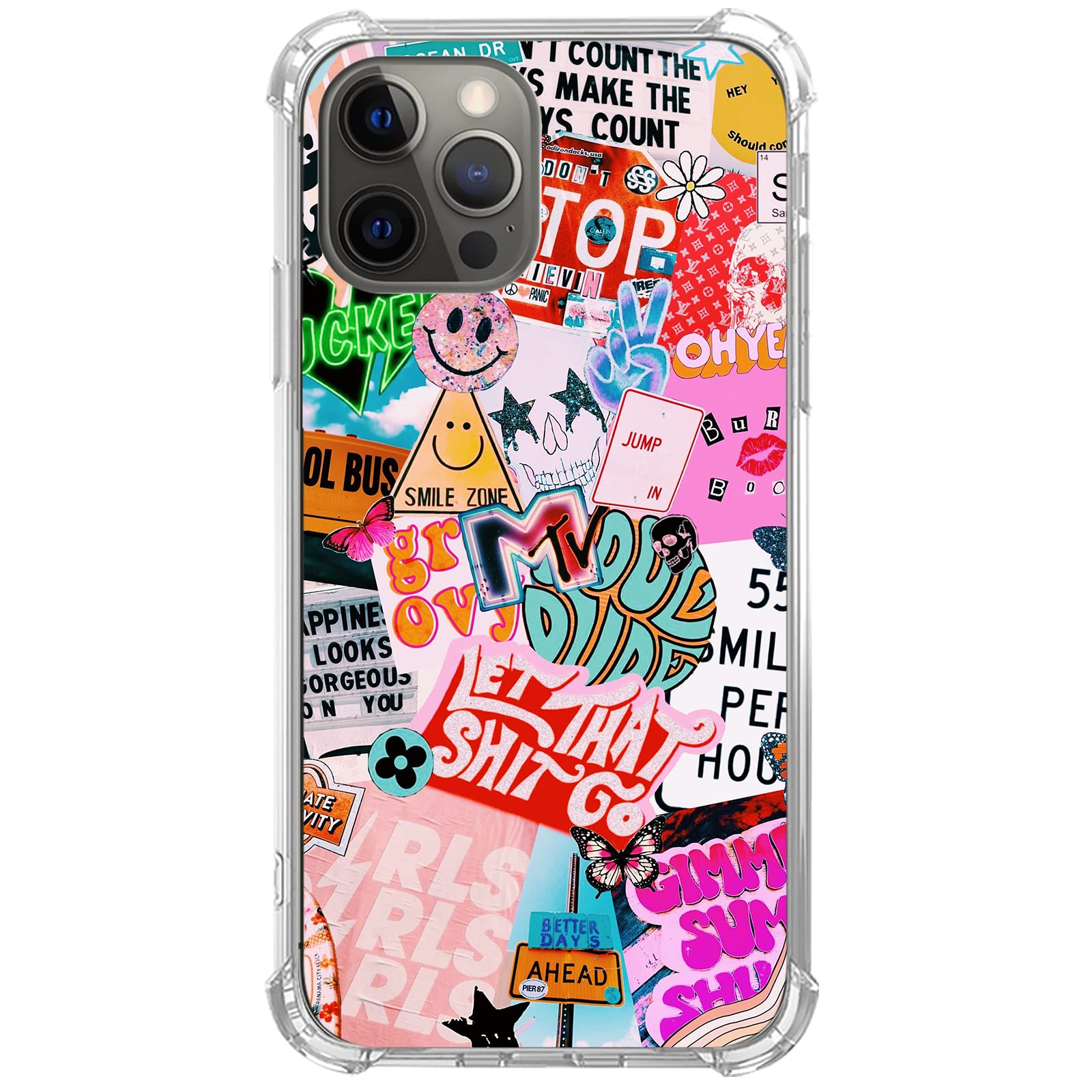 Good Vibes Print iPhone 13 Pro Max Case - Aesthetic Positive Quotes Collage TPU Bumper Cover for Women Men Girls Boys | Trendy Protective Phone Case for Daily Use, Work & School