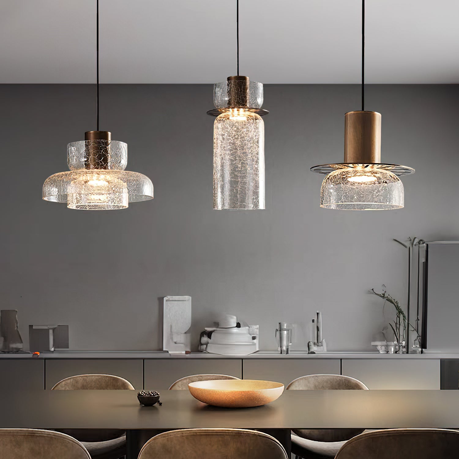 Modern Glacier Crackle Glass Pendant Light - Handcrafted Vintage Style Ceiling Lamp for Dining Room, Kitchen Island & Bedroom Lighting