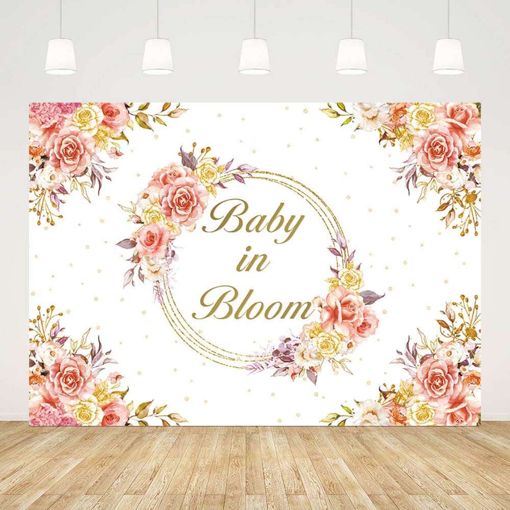 7x5ft Floral Baby Shower Backdrop for Girls - Pink Flower Photography Background, Party Decorations, Cake Table Banner & Photo Booth Props - Perfect for Baby Showers, Birthday Parties, and Studio Photography