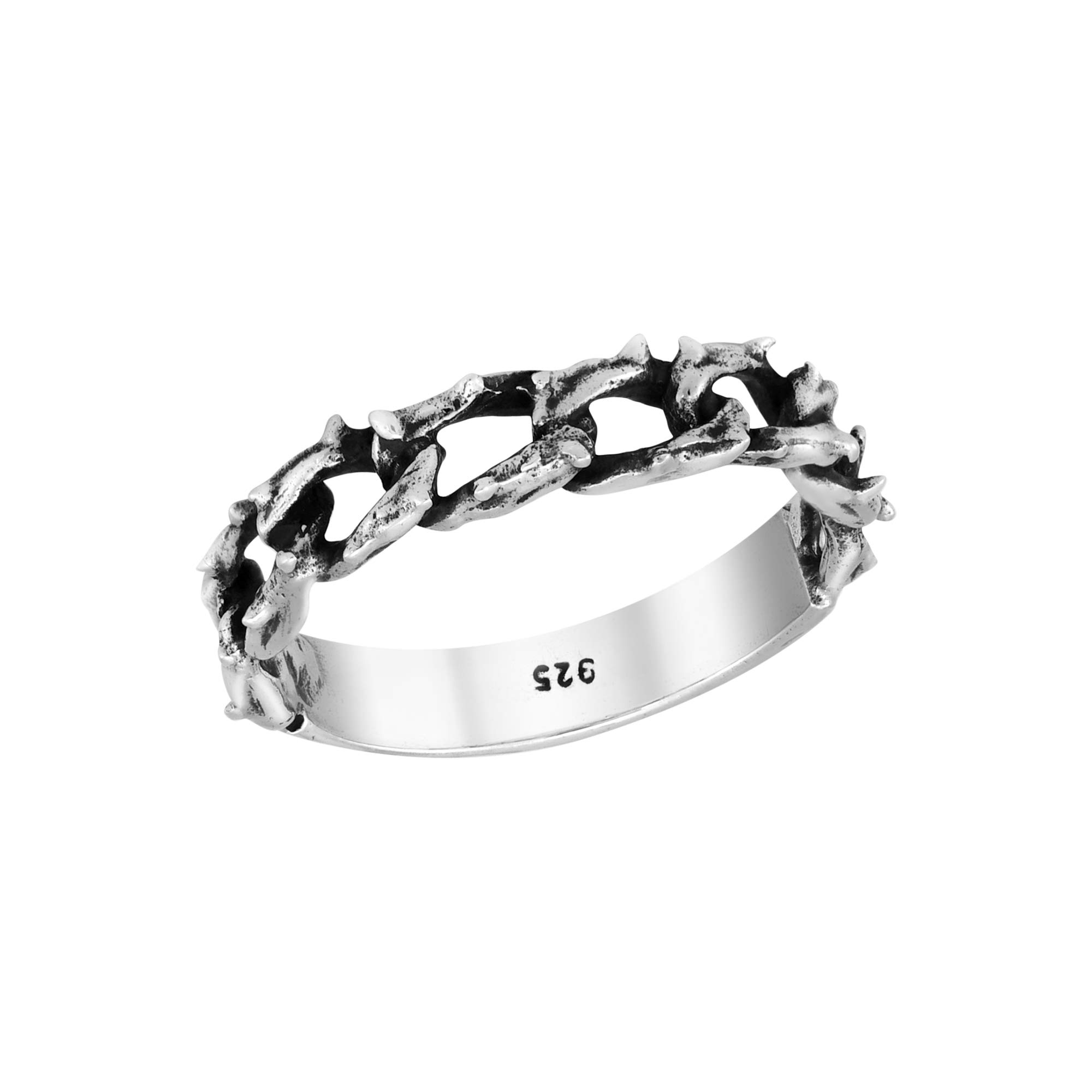 AeraVida .925 Sterling Silver Barbed Wire Band Ring for Women & Men | Trendy Biker Style Wedding Ring | Comfort Fit Unisex Couple Rings | Sizes 7-10 | Perfect for Biker Weddings, Anniversary Gifts & Alternative Fashion