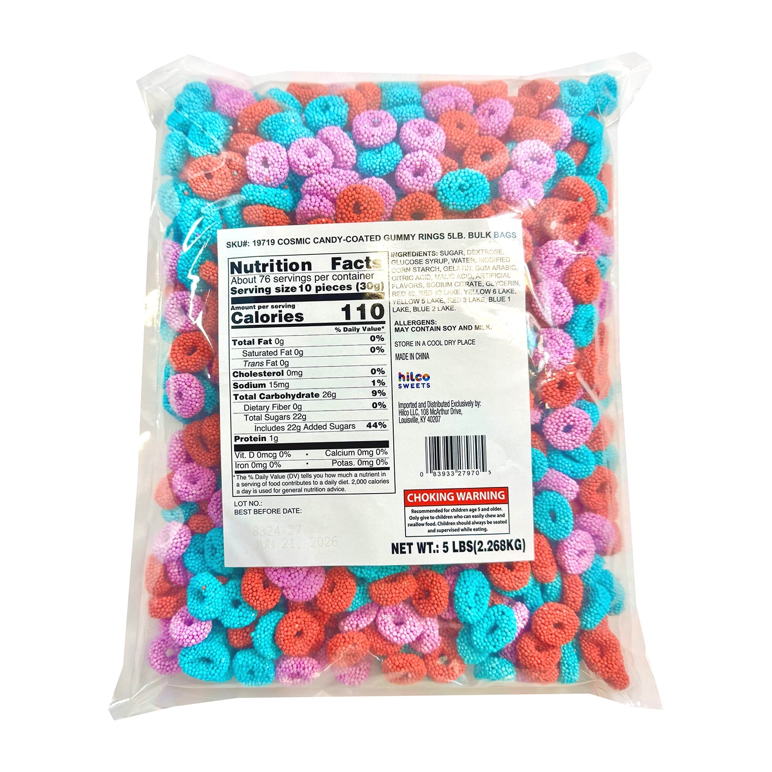 Hilco Gummy Ring Cosmic Candy - 5lb Bulk Bag | Sour & Sweet Gummy Rings for Parties, Movie Nights & Snacking