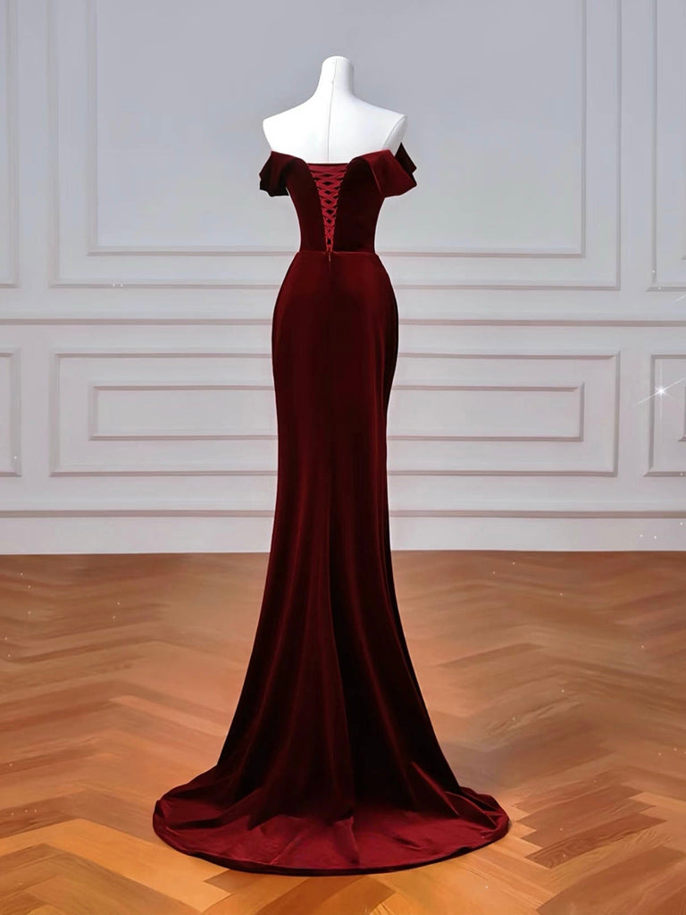 Elegant Mermaid Velvet Burgundy Long Prom Dress - Formal Evening Gown for Homecoming, Wedding, and Special Occasions
