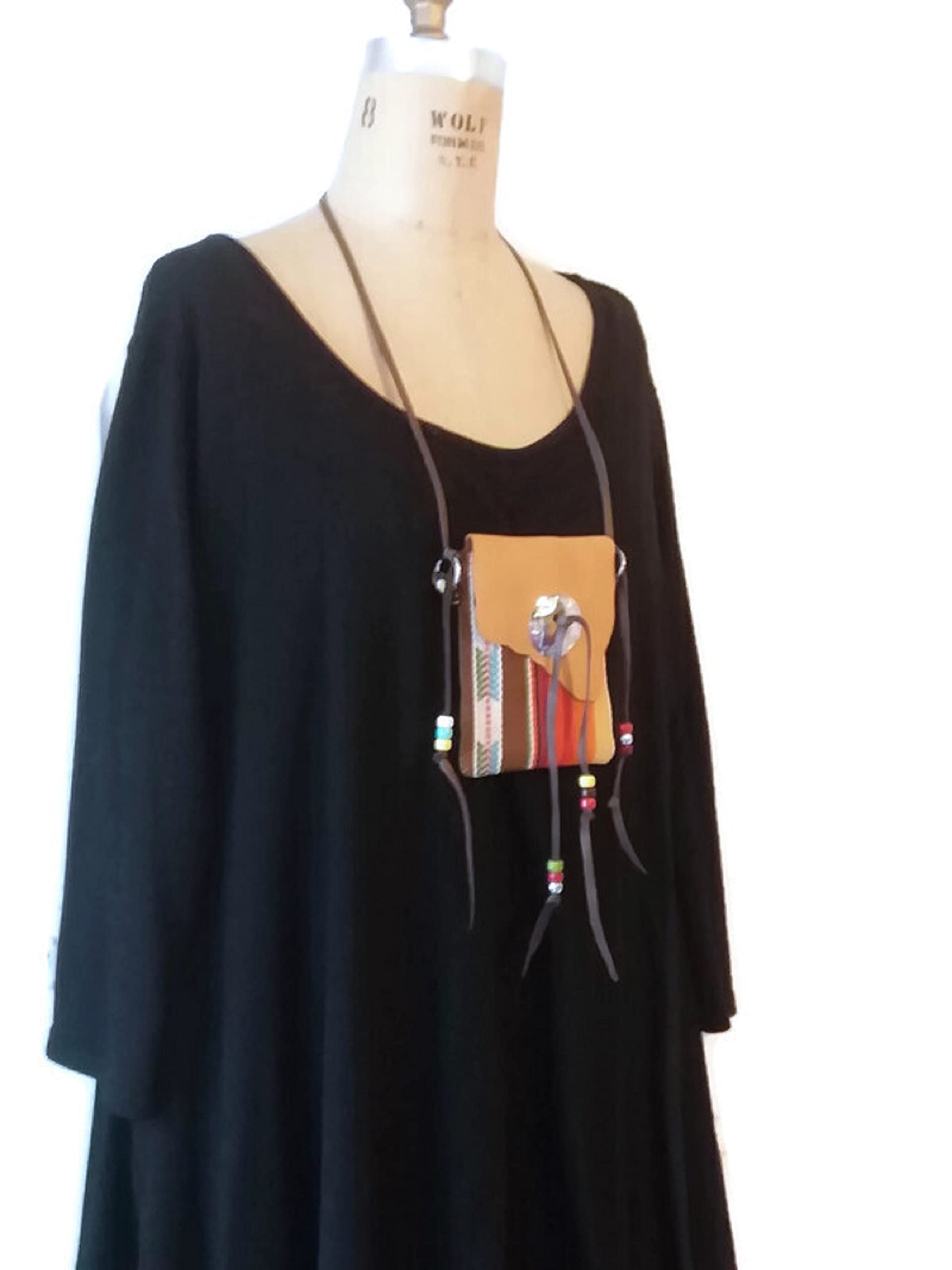 Authentic Native American Style Medicine Bag Necklace - Handmade Leather Pouch with Adjustable Cord for Spiritual Healing, Smudging & Crystal Storage | Perfect for Rituals, Meditation & Boho Fashion Accessories