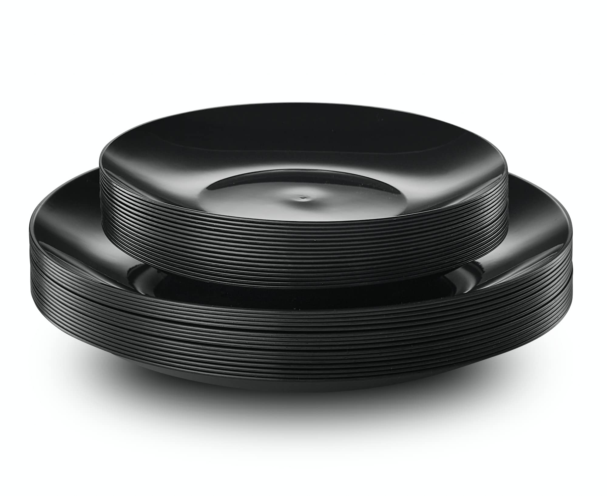 PLASTICPRO 128-Piece Black Plastic Party Plate Set - 64 Small 7-Inch & 64 Large 10-Inch Plates - Heavyweight Disposable Tableware for Birthday, Wedding, BBQ, Picnic & Holiday Celebrations