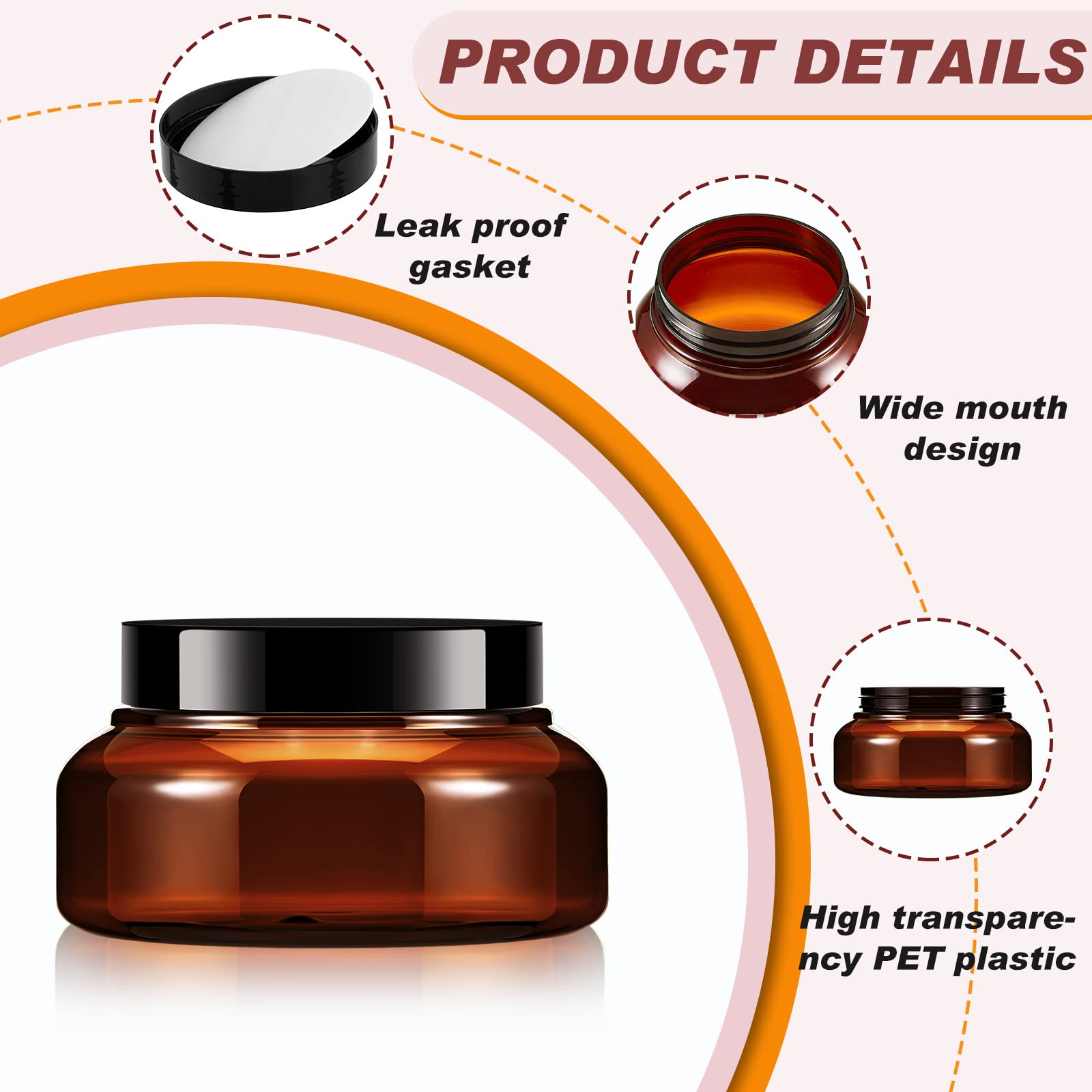 24 Pack 5 oz Clear Plastic Jars with Lids - Round Refillable Cosmetic Containers for Body Butter, Sugar Scrubs & Makeup | Bulk Empty Jars with Labels | Perfect for DIY Beauty Products, Crafts & Storage (Brown)
