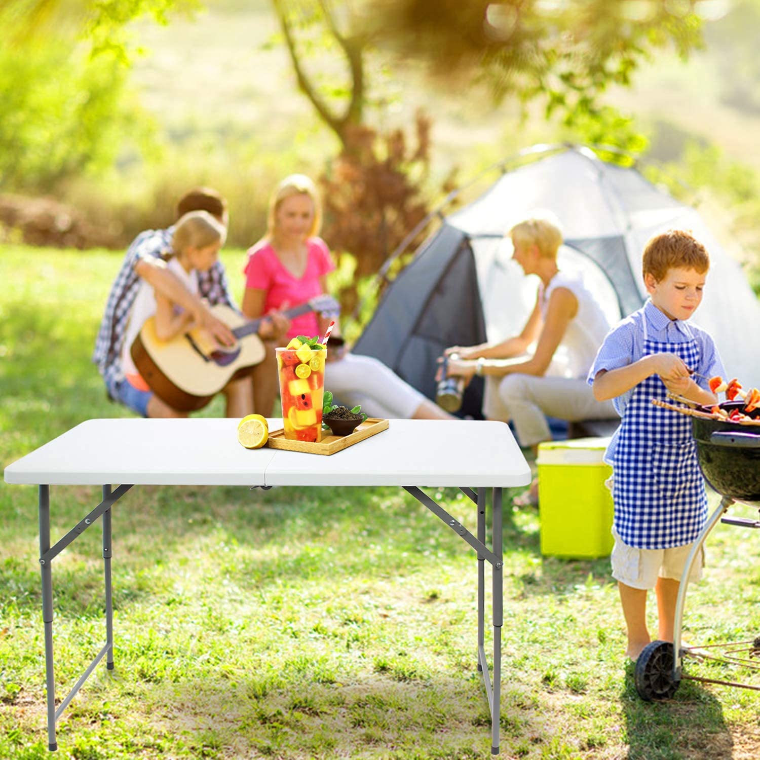 Todeco Folding Camping Table - Portable & Adjustable Height Picnic Table for Outdoor, Camping, Beach, BBQ - Lightweight Durable Utility Table for Travel, Tailgating, and Backyard Parties