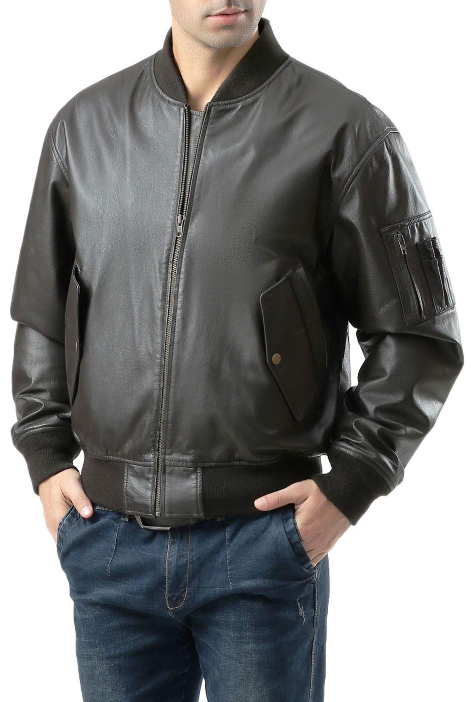 Premium Men's MA-1 Leather Bomber Jacket - Genuine Leather Flight Jacket for Men (Big & Tall Sizes Available) - Perfect for Aviation, Motorcycle Riding & Casual Winter Wear