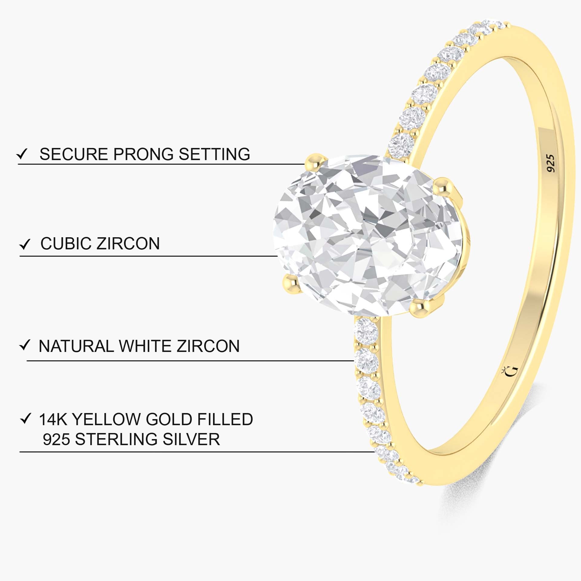 Oval Cubic Zirconia Ring - 18K Gold Vermeil or 925 Sterling Silver - Elegant Jewelry for Women, Wedding, Engagement & Everyday Wear